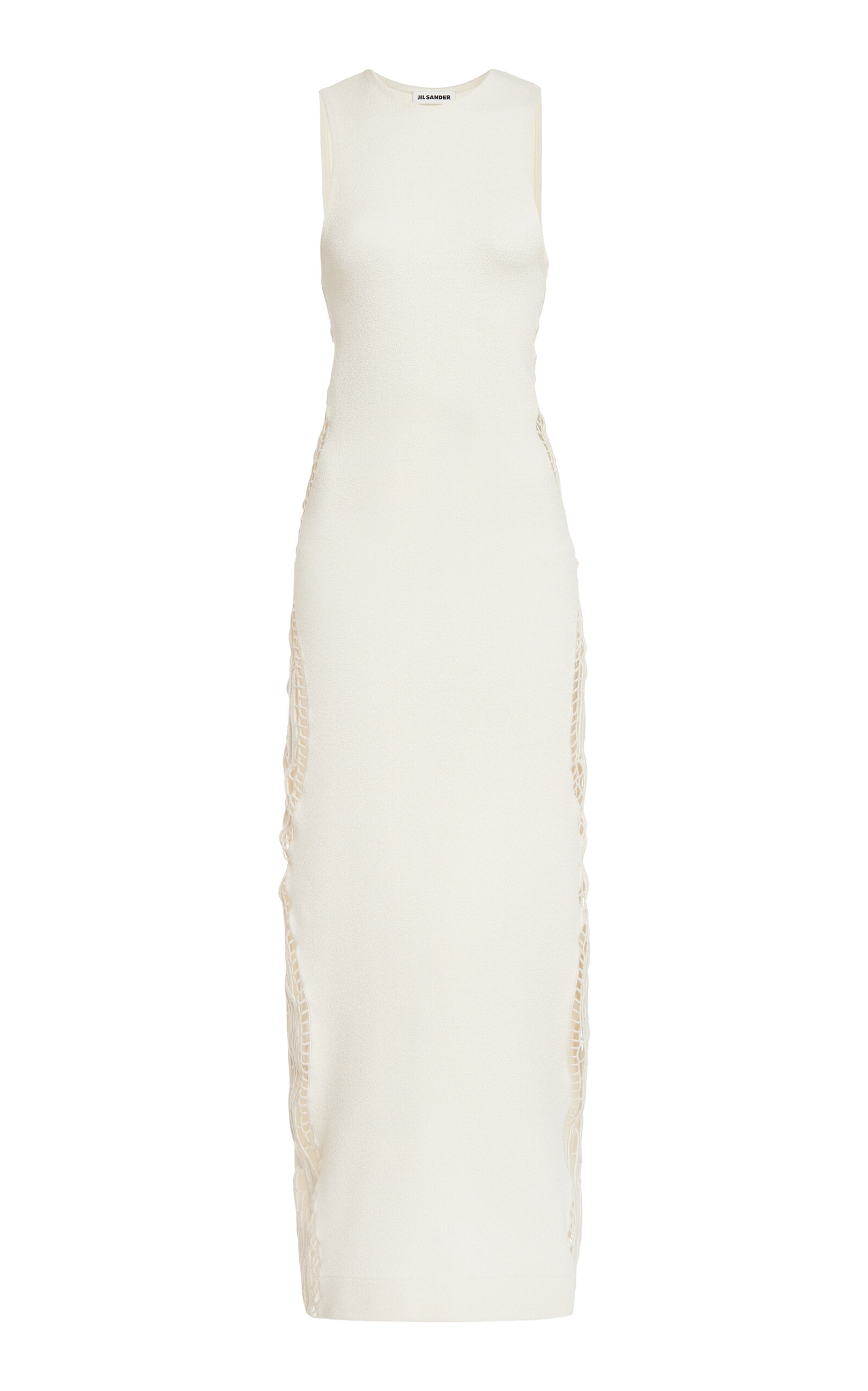 Jil Sander Embroidered Sleeveless Midi Dress In Ivory