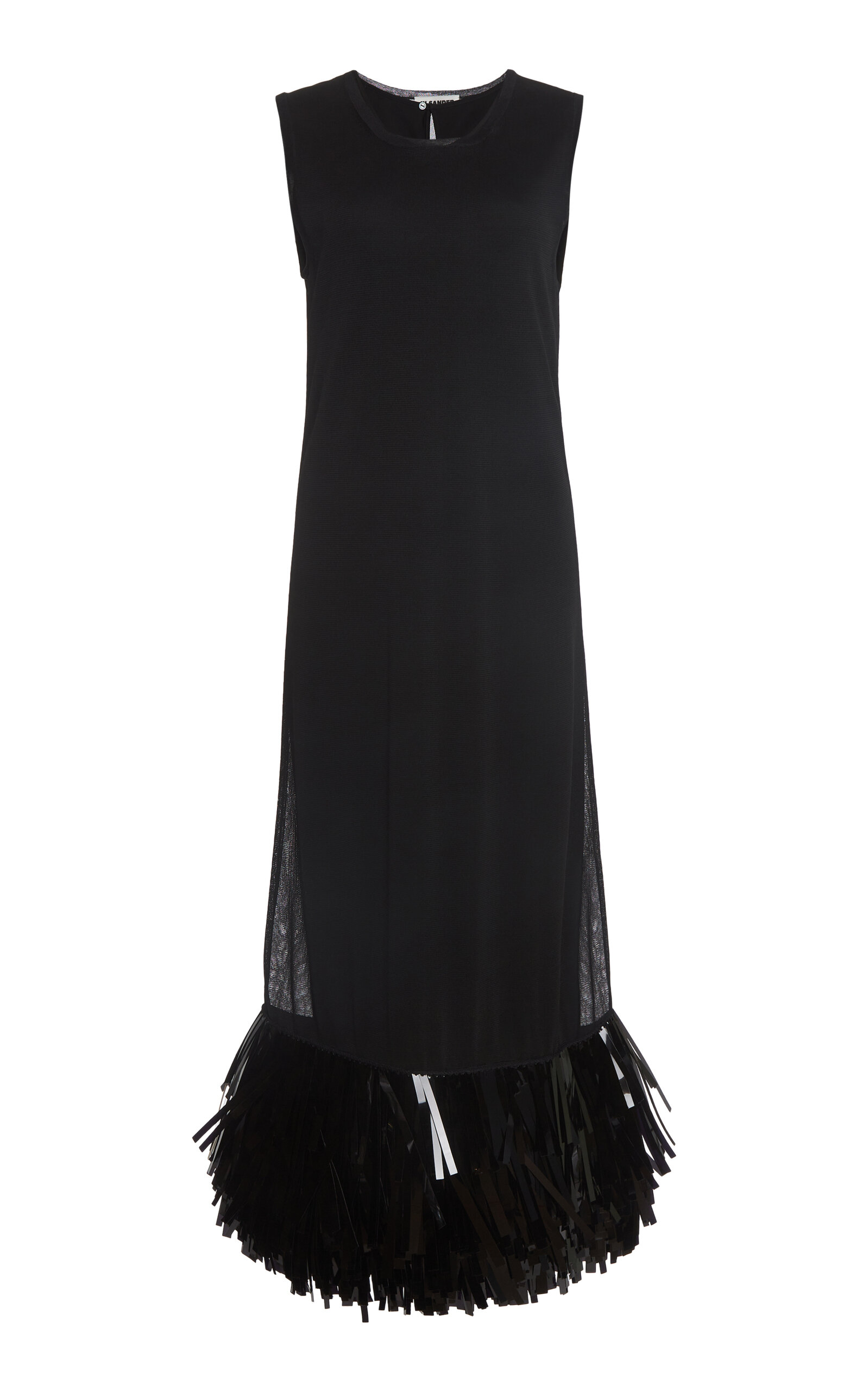 Jil Sander Fringed Knit Silk Midi Dress In Black