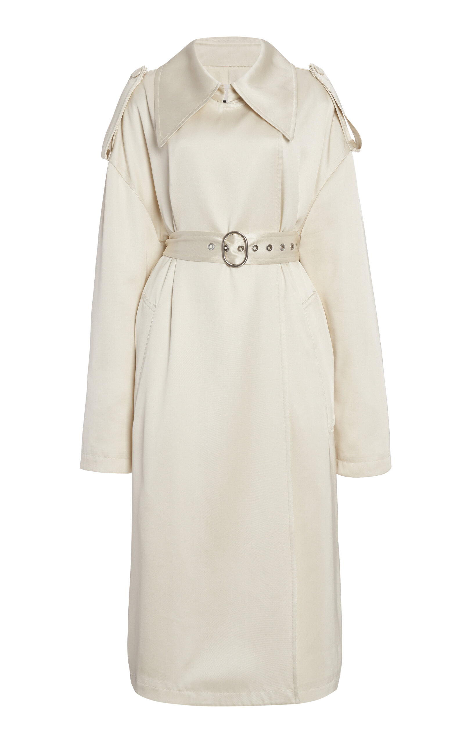 Shop Jil Sander Belted Silk Twill Trench Coat In Ivory