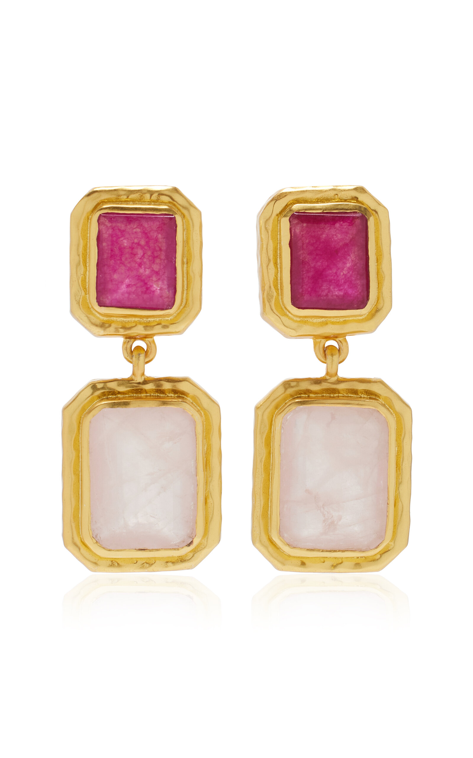 Valére Fierce 24k Gold-plated; Quartz & Jade Earrings In Pink