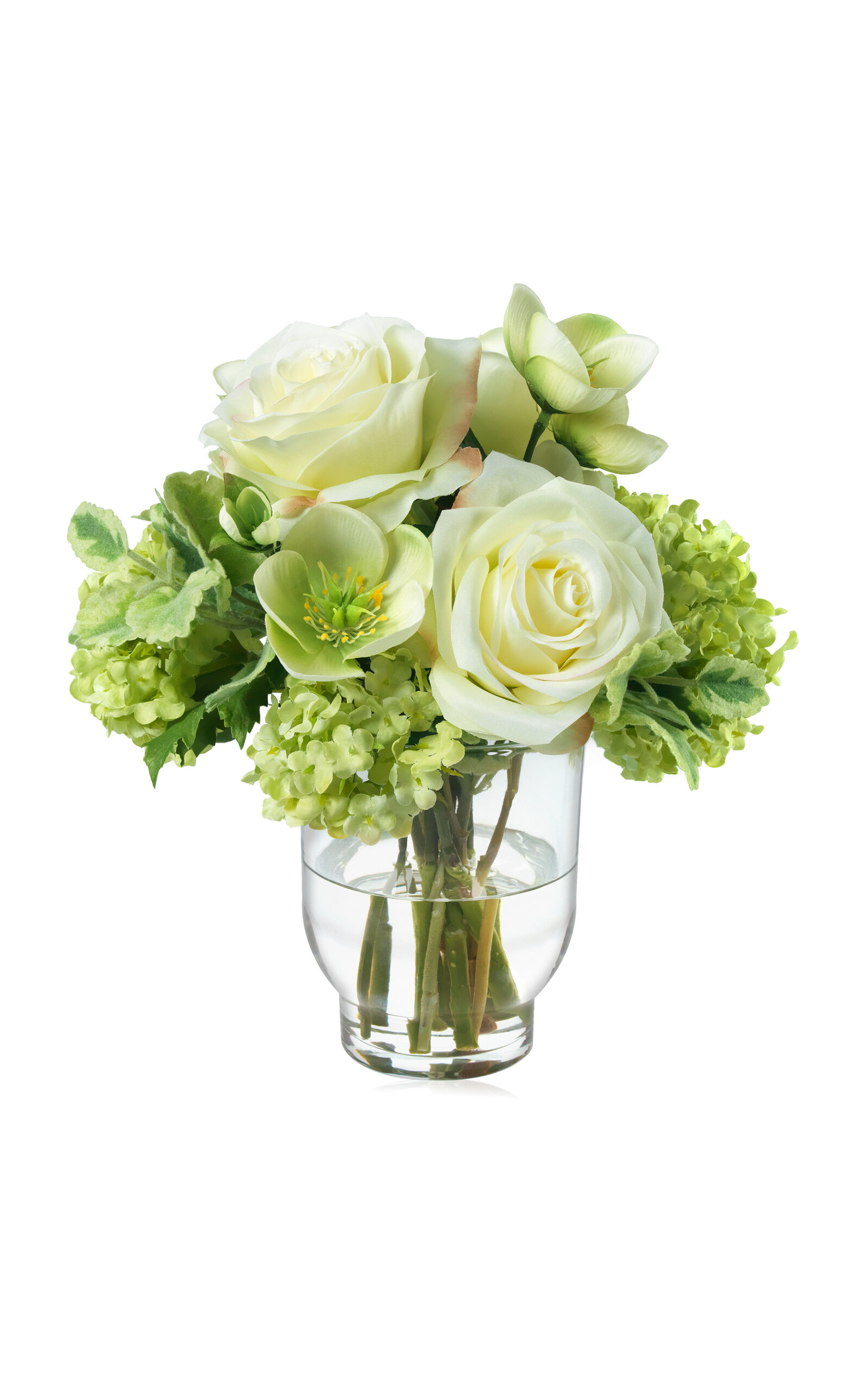 Diane James Designs Faux Hellebores; Roses and Snowball Bouquet - Lime Green