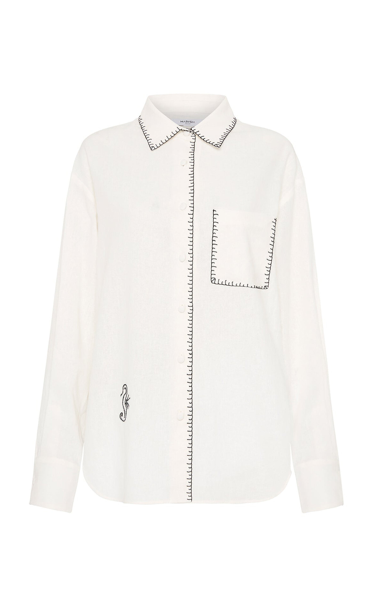 Shop Marysia Wegner Oversized Embroidered-linen Shirt In White