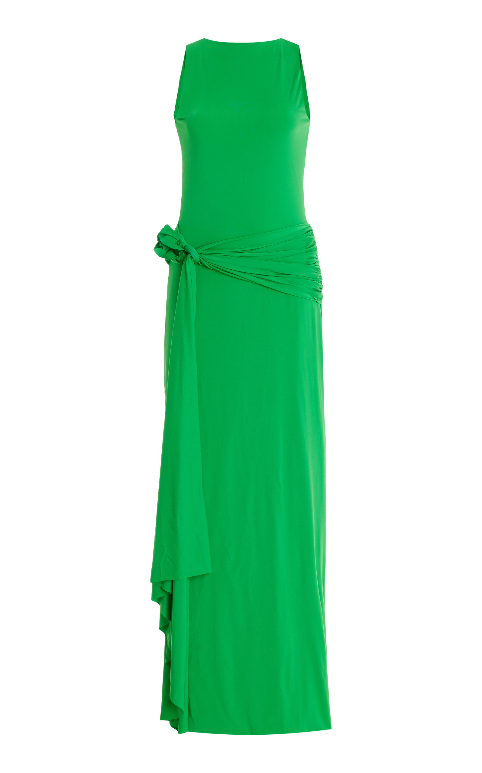 Shop Maygel Coronel Tirso Rosette-detailed Sleeveless Jersey Maxi Dress In Green