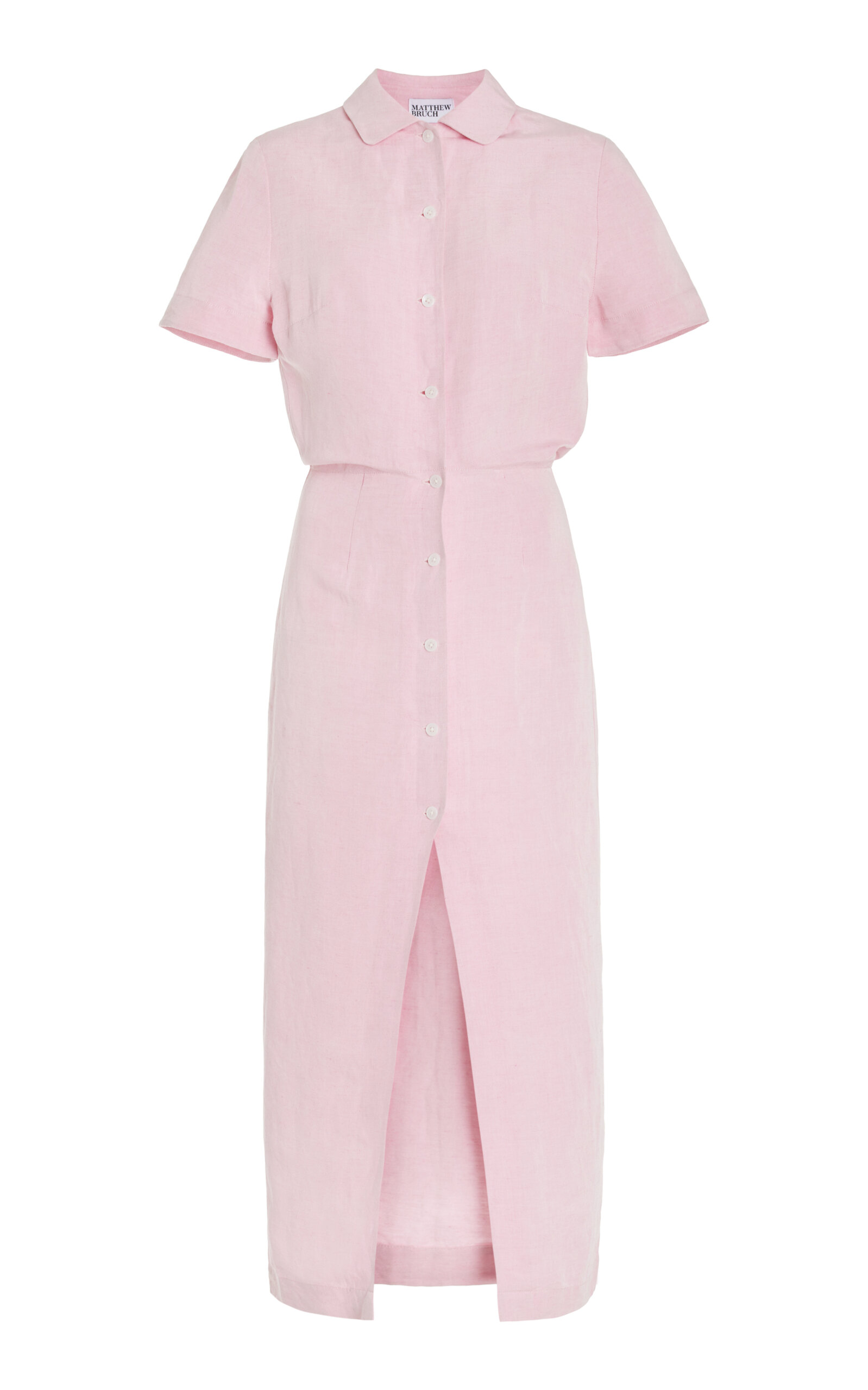 Matthew Bruch Buttoned Linen-blend Midi Shirt Dress In Pink