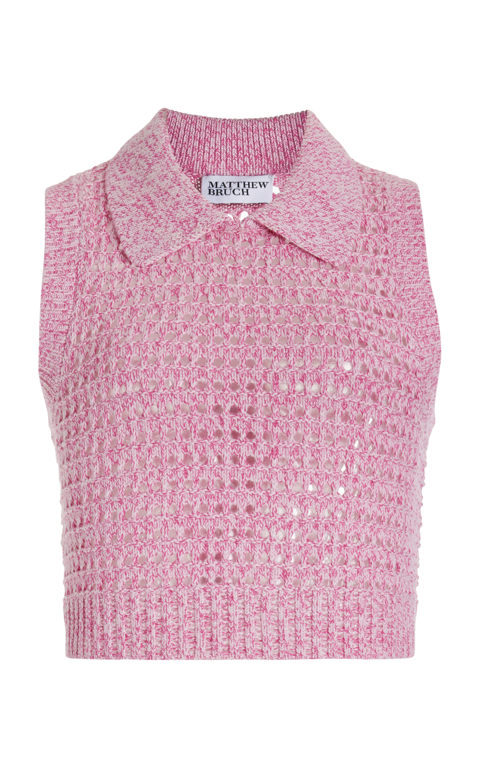 Matthew Bruch Cropped Open-knit Wool-blend Top In Pink