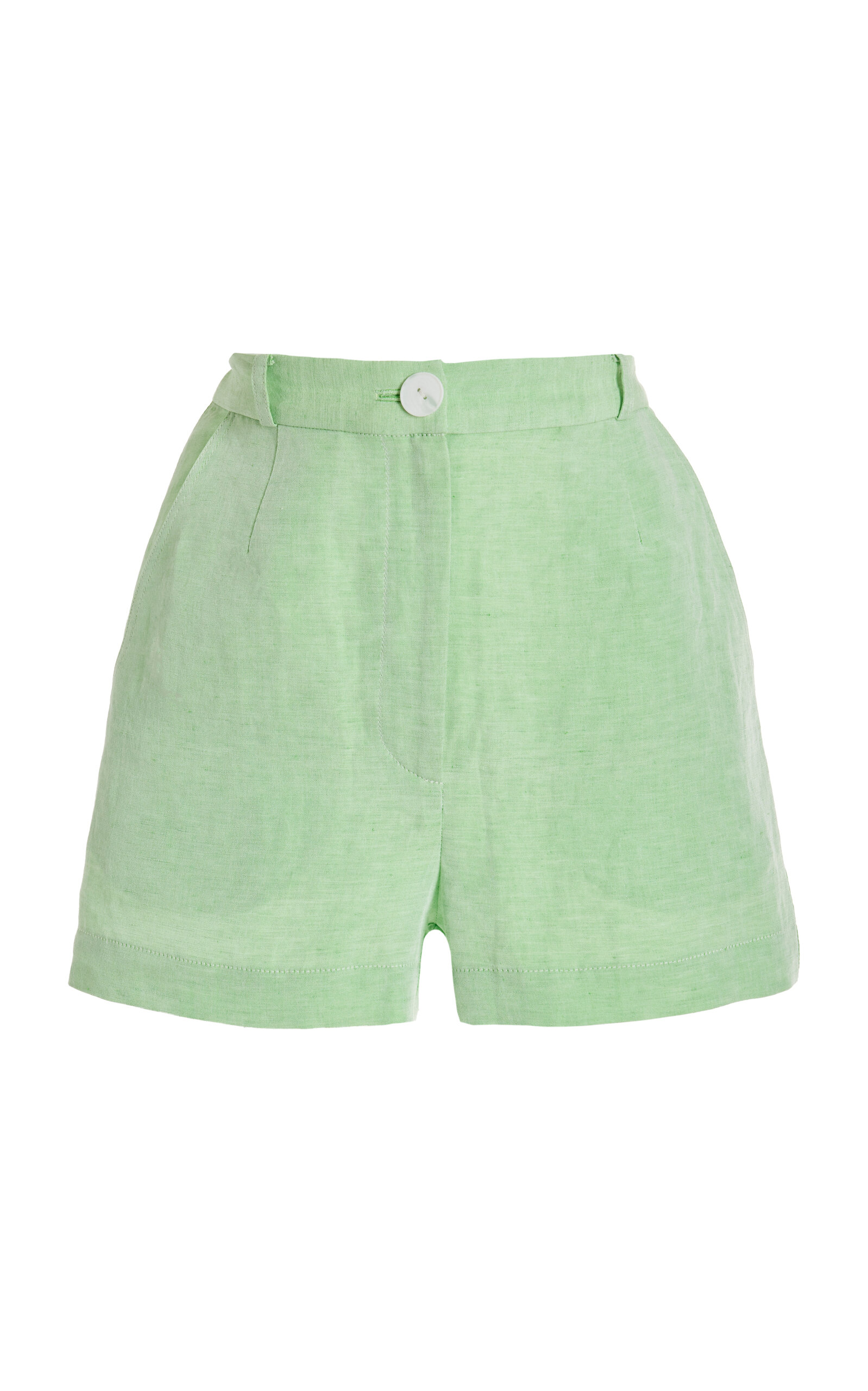 Shop Matthew Bruch Linen-blend High-rise Shorts In Green