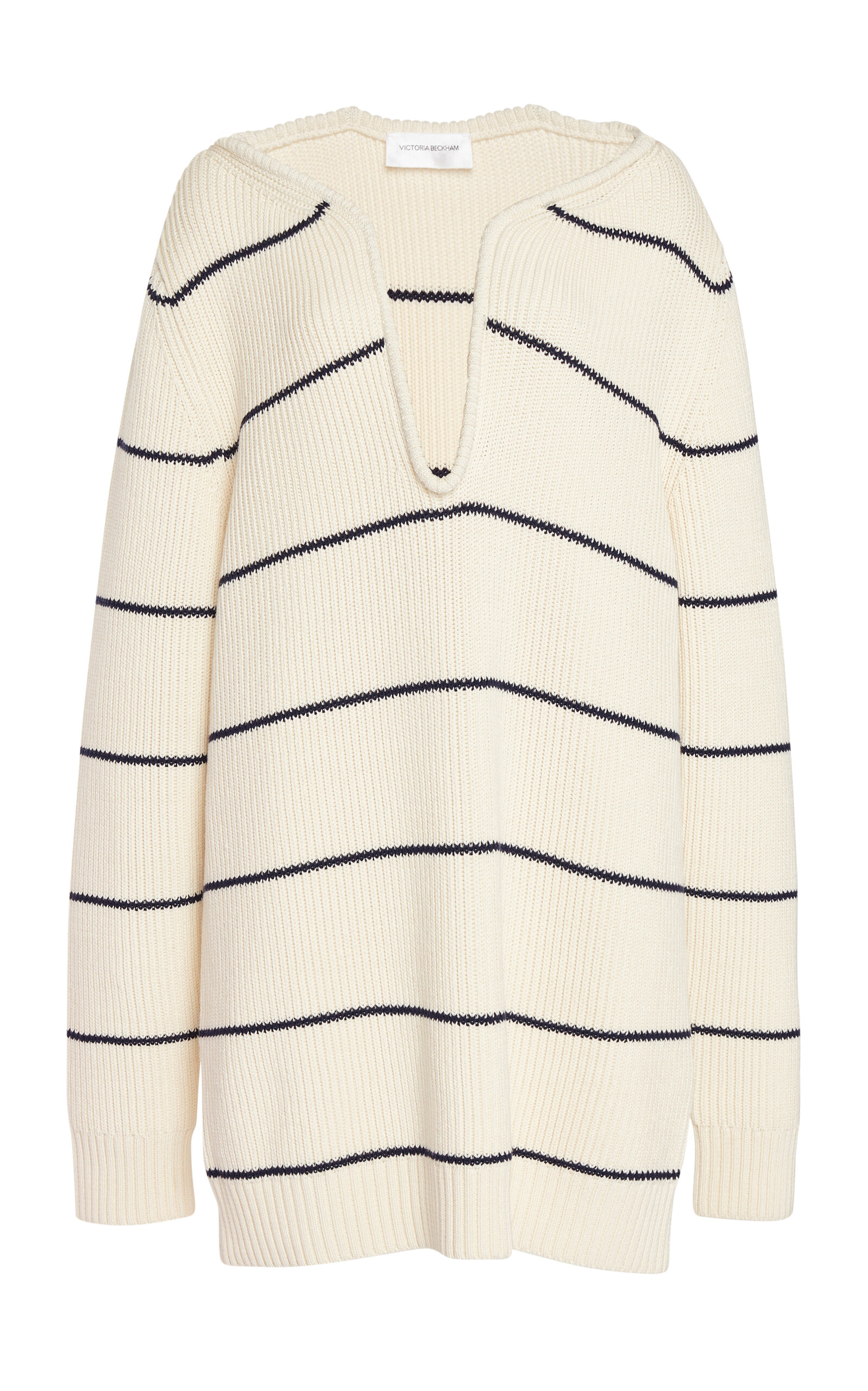 Shop Victoria Beckham Striped Stretch-cotton-silk Mini Dress In Off-white