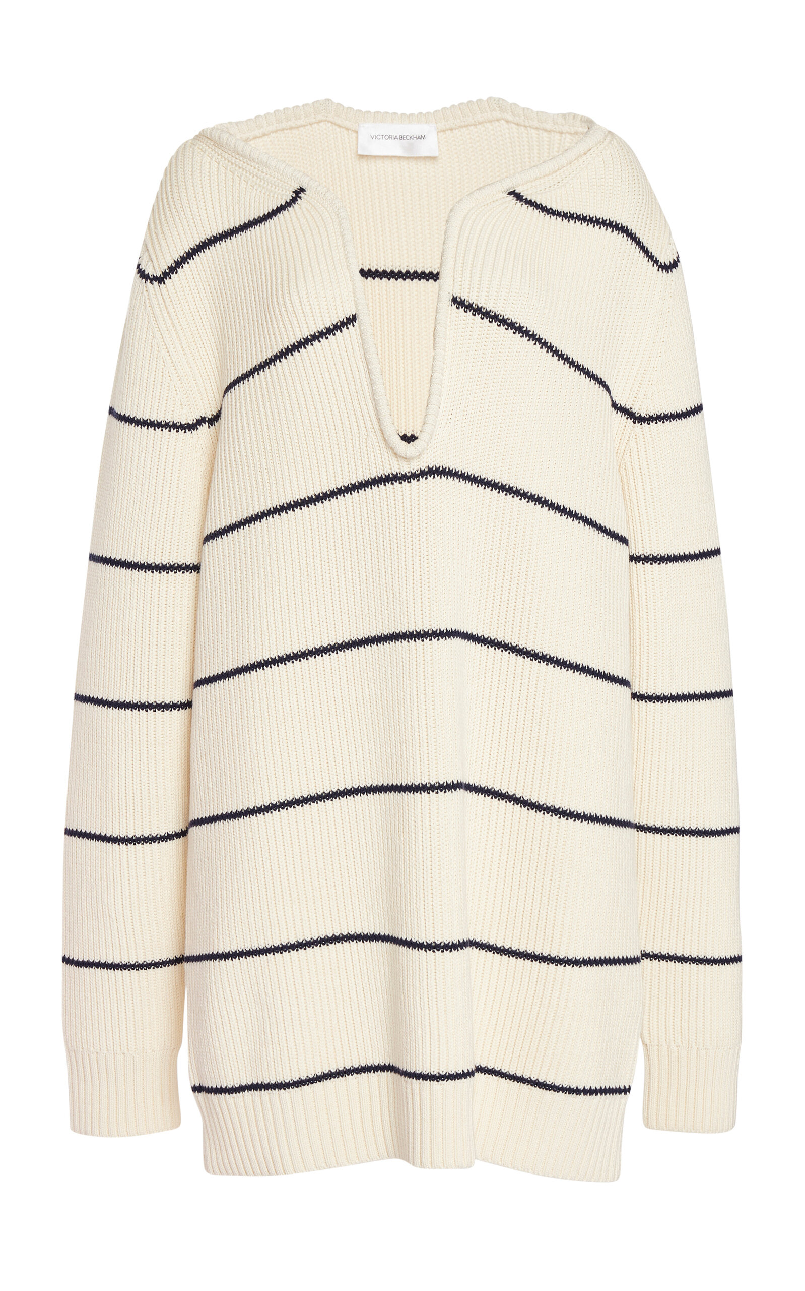 VICTORIA BECKHAM STRIPED STRETCH-COTTON-SILK MINI DRESS