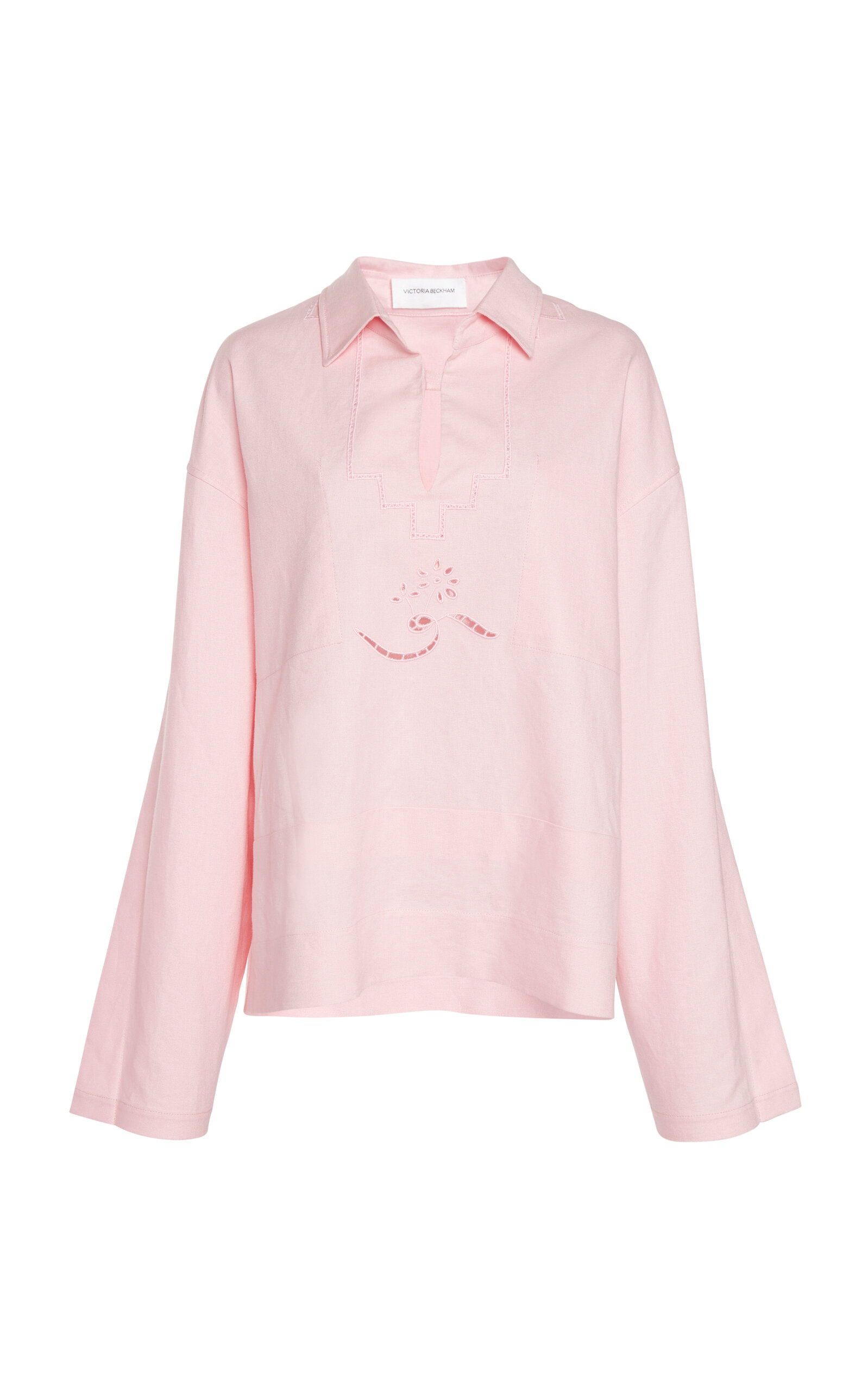 Victoria Beckham Embroidered Cotton-linen Tunic Top In Pink