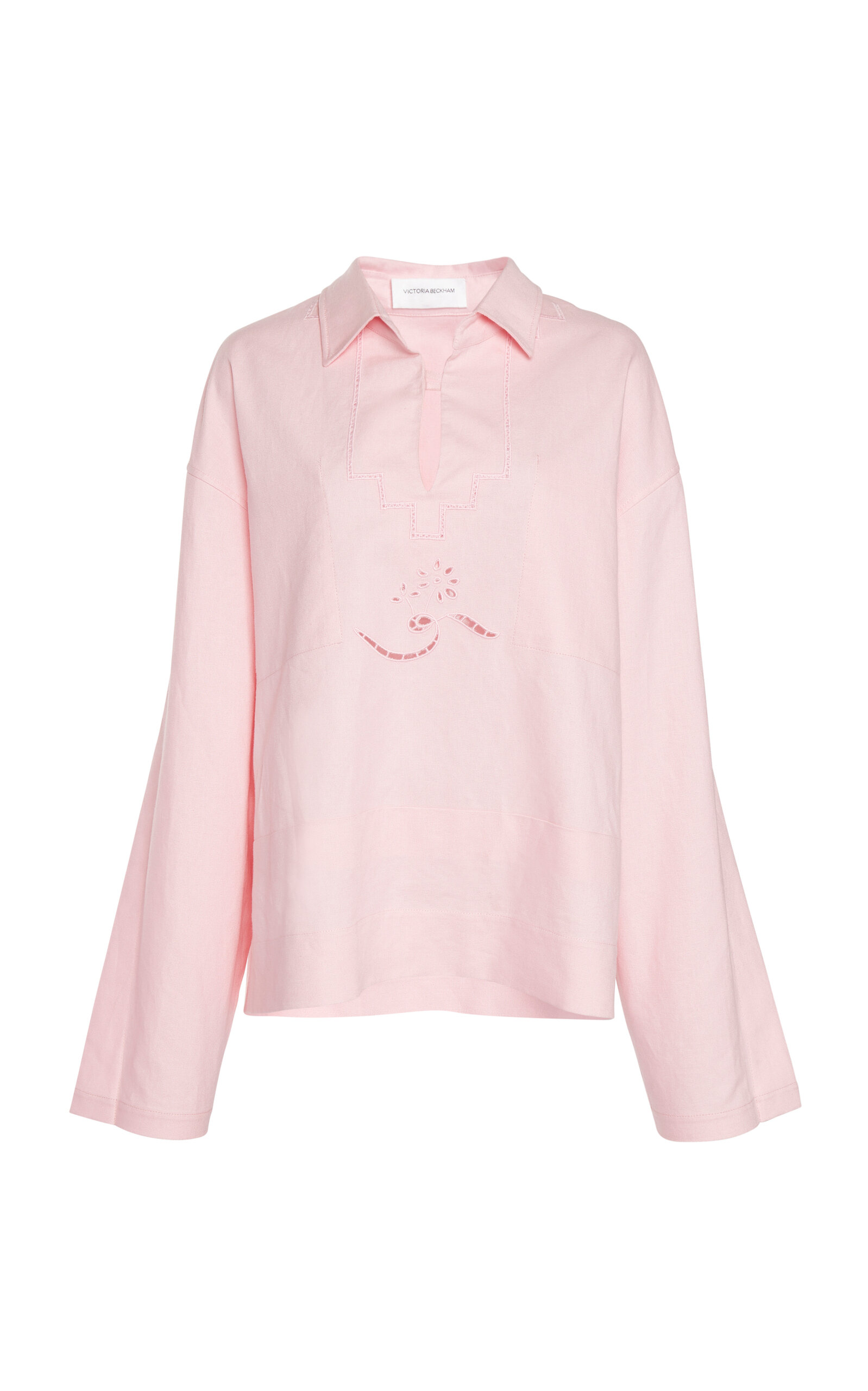 VICTORIA BECKHAM EMBROIDERED COTTON-LINEN TUNIC TOP