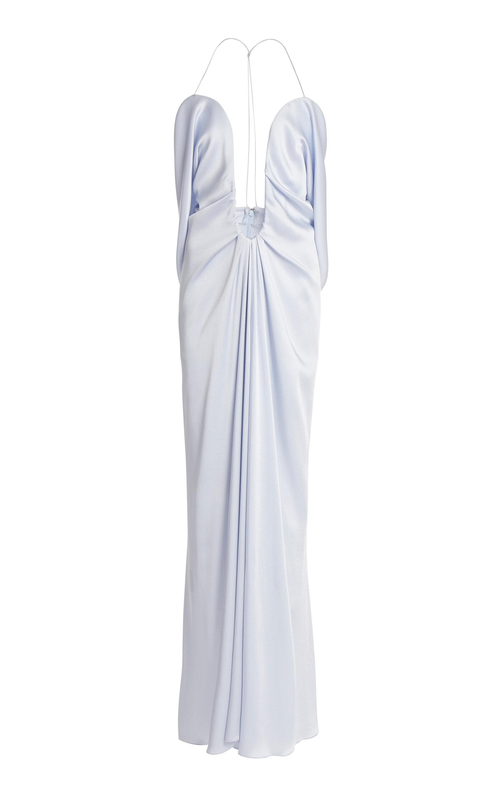 Victoria Beckham Plunged Satin Maxi Dress - Light Blue