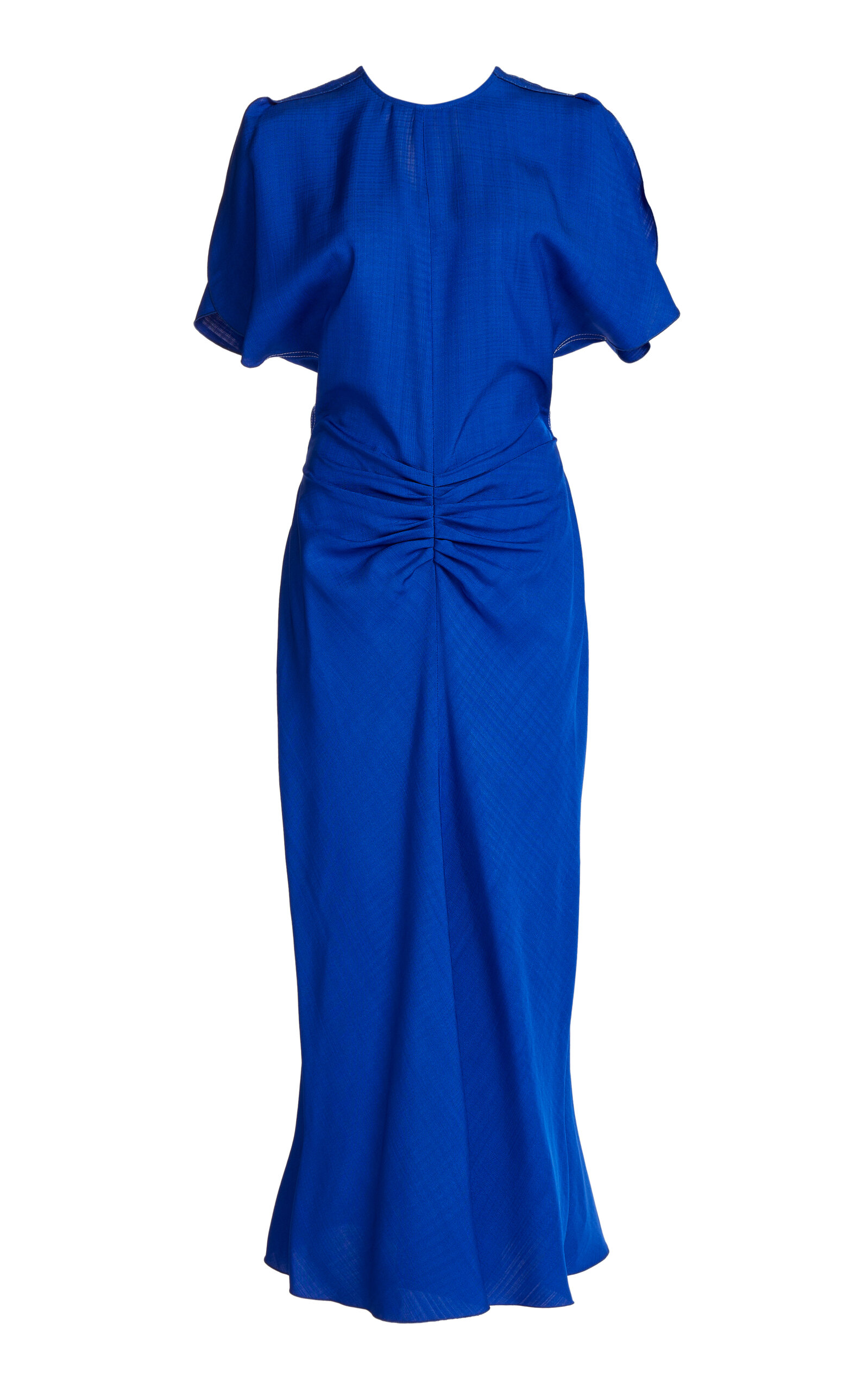 Shop Victoria Beckham Gathered Midi Dress In Blue