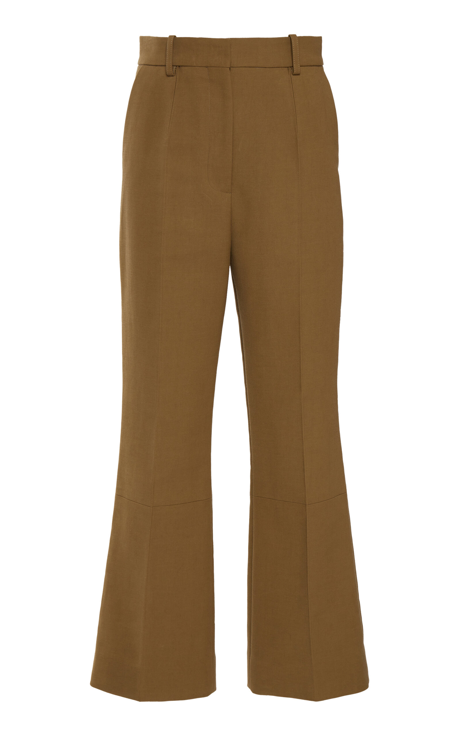Shop Victoria Beckham Cropped Cotton Flare Pants In Green