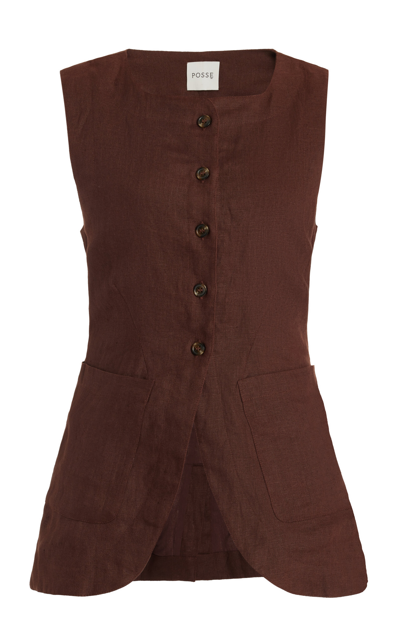 Posse Exclusive Emma Button-down Linen Vest In Chocolate