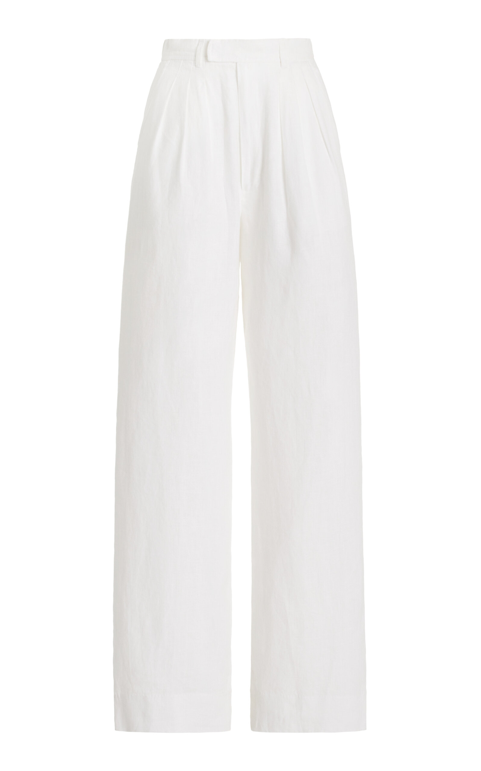 Shop Posse Louis Pleated Linen Straight-leg Pants In Ivory