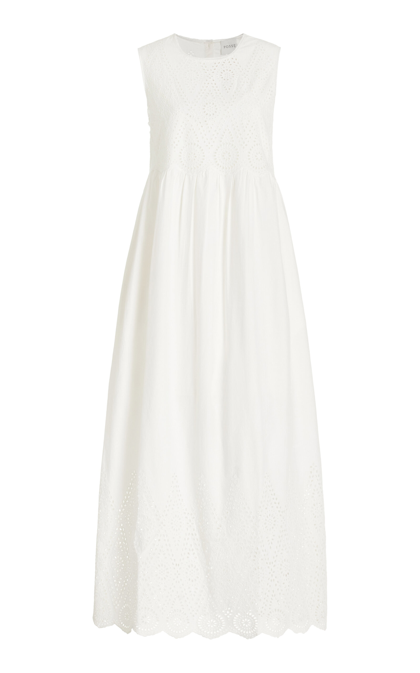 Posse Louisa Broderie Anglaise Cotton Maxi Dress - White