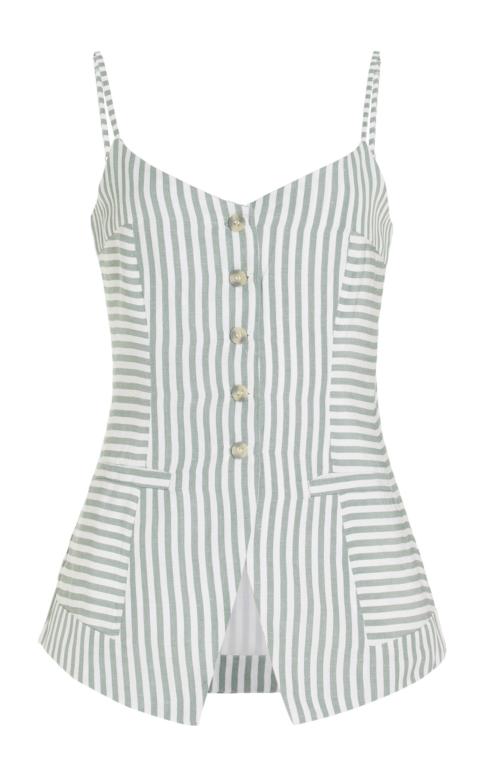 Shop Posse Diana Striped Linen-blend Top In Green