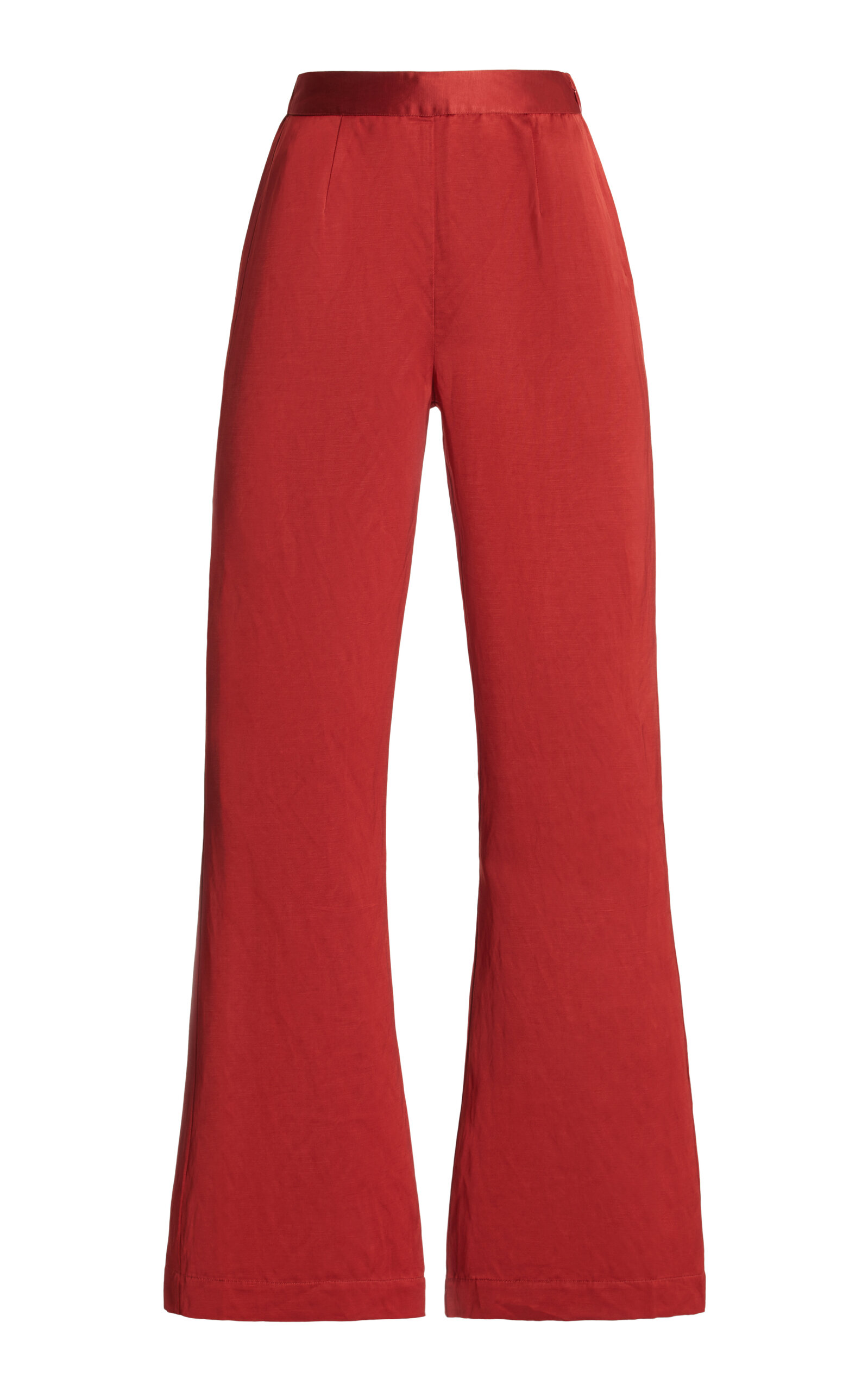 Posse Tia High-waisted Linen Flared-leg Pants In Red