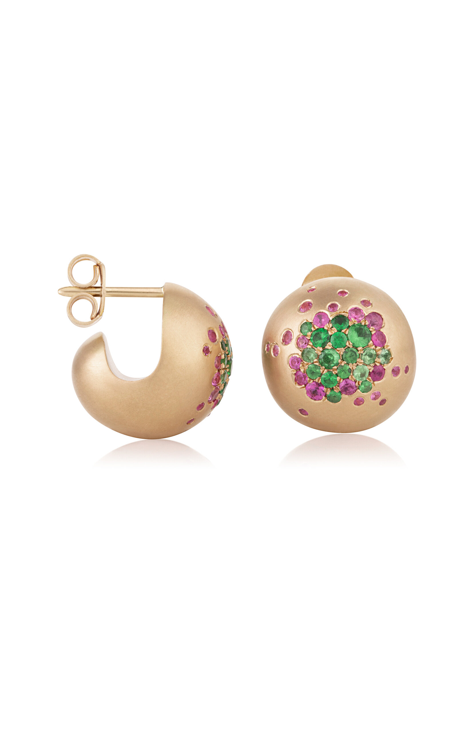 Nada Ghazal 18k Yellow Gold Pink Sapphire; Tsavorite Earrings