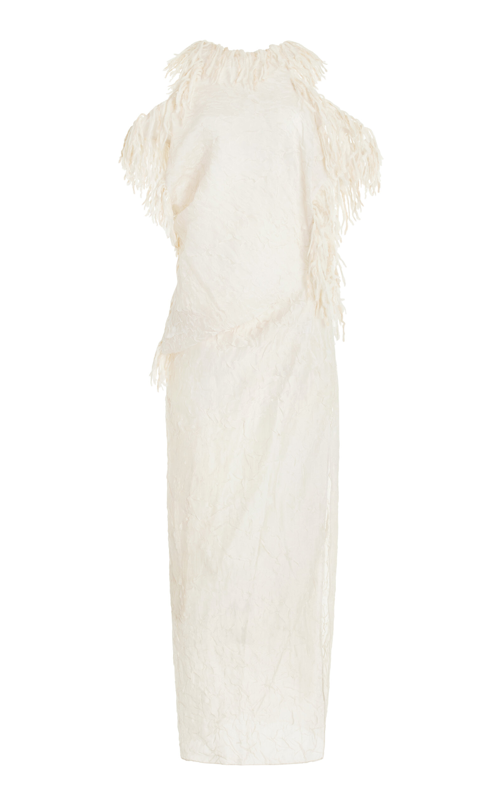 Christopher Esber Villus Feather-trimmed Draped Silk Midi Dress In White