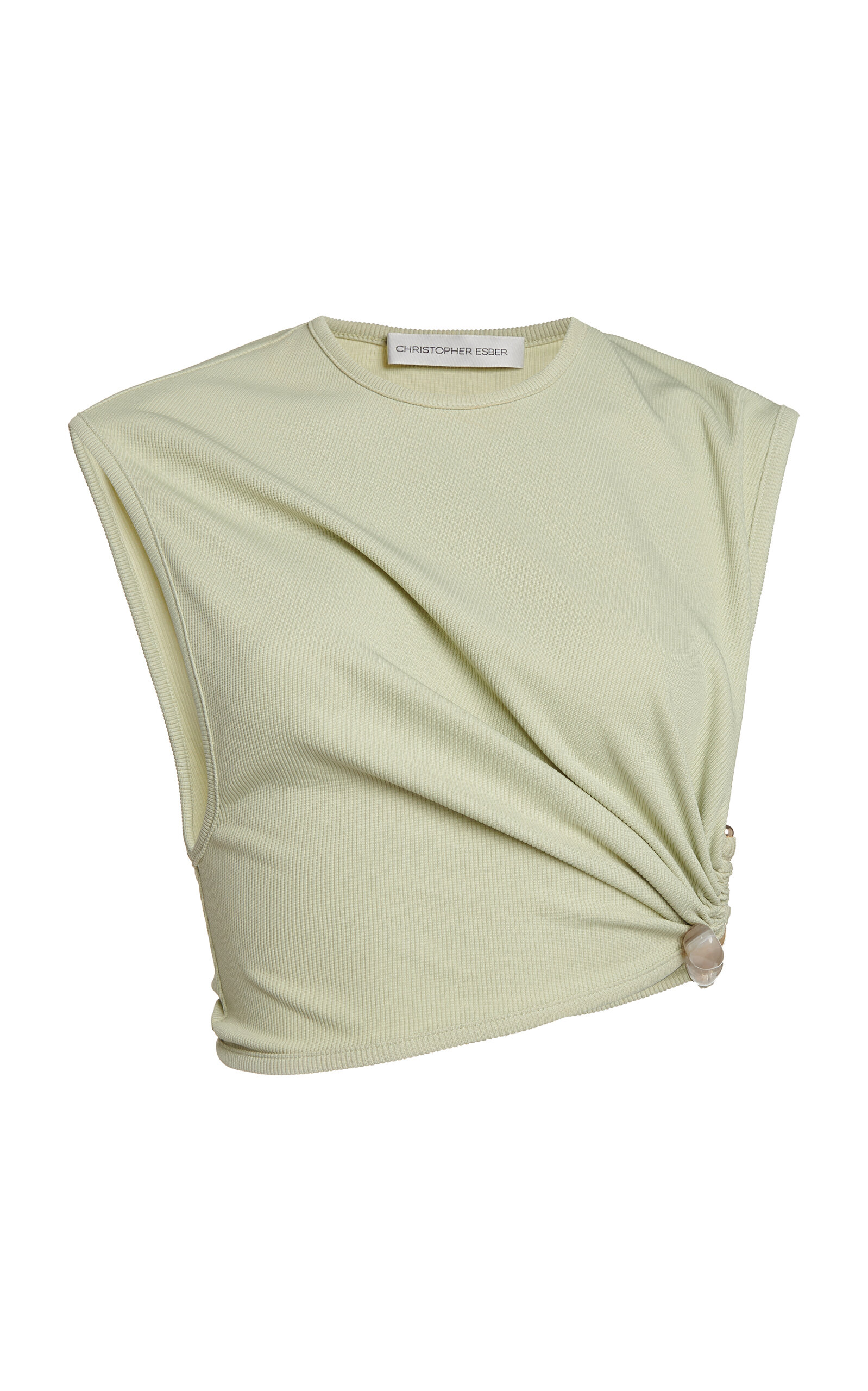 Shop Christopher Esber Stone Cavern Ribbed-jersey Crop Top In Green