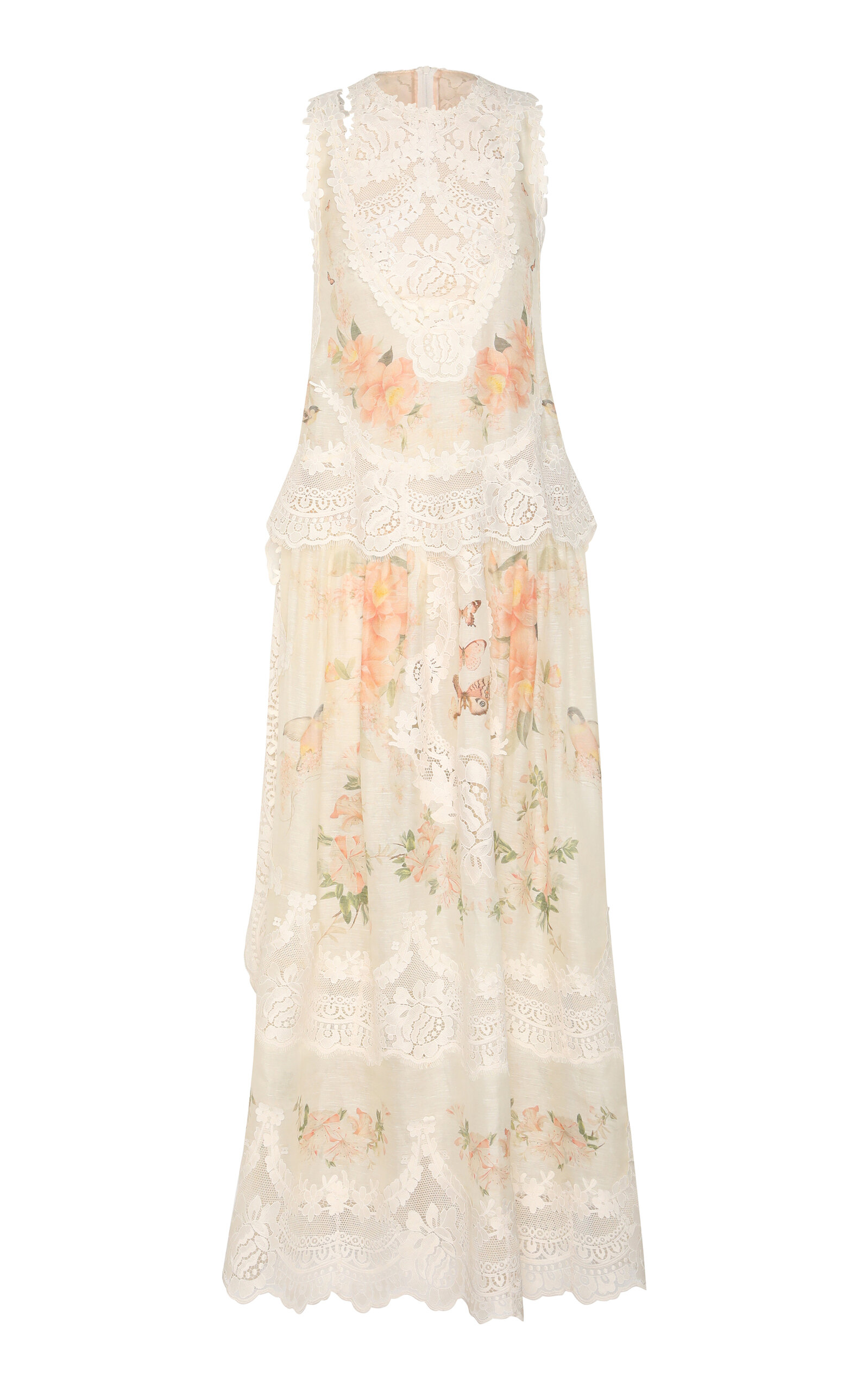 Zimmermann Natura Lace-trimmed Linen-silk Maxi Dress In Off-white