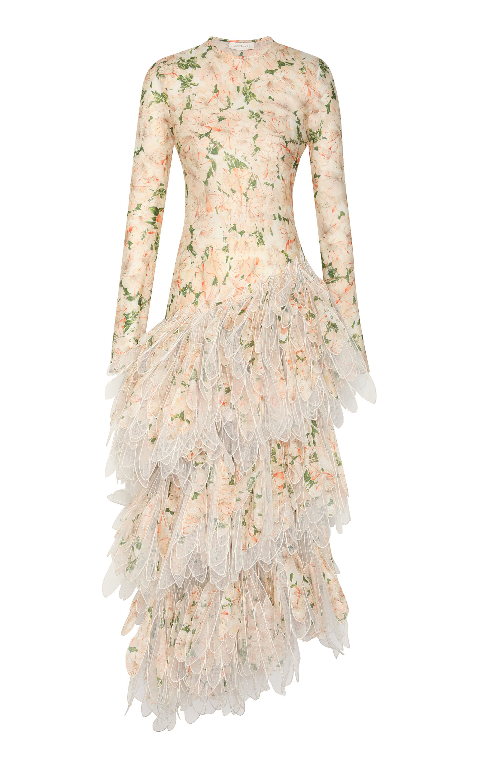 Shop Zimmermann Natura Feathered Linen-silk Midi Dress In Multi