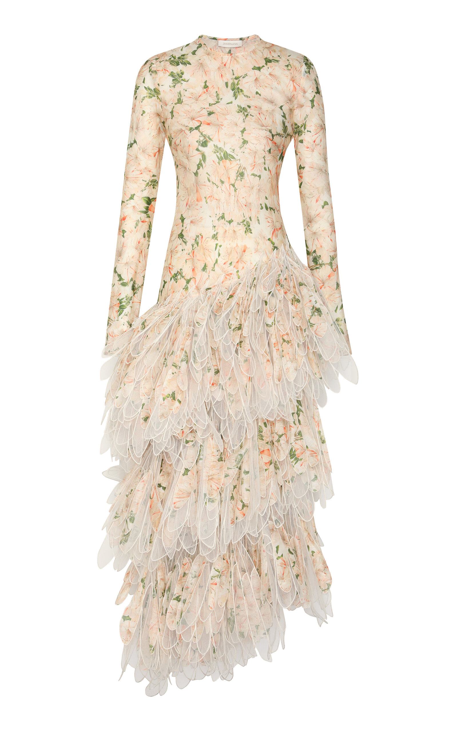 ZIMMERMANN NATURA FEATHERED LINEN-SILK MIDI DRESS