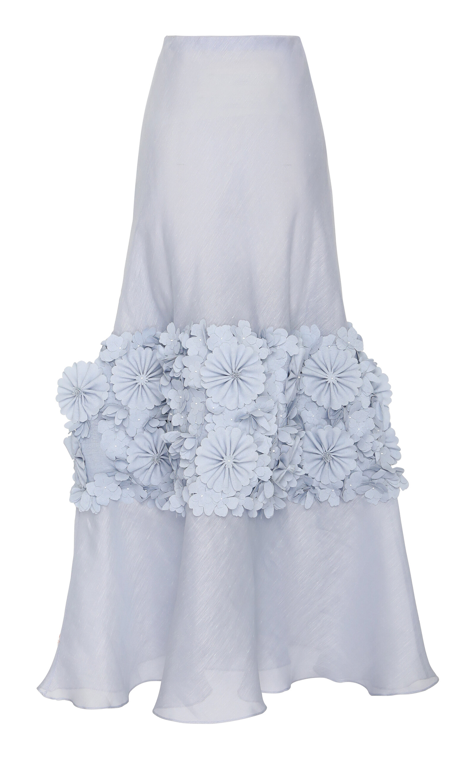 Zimmermann Natura Floral-appliquéd Linen-silk Maxi Skirt In Blue