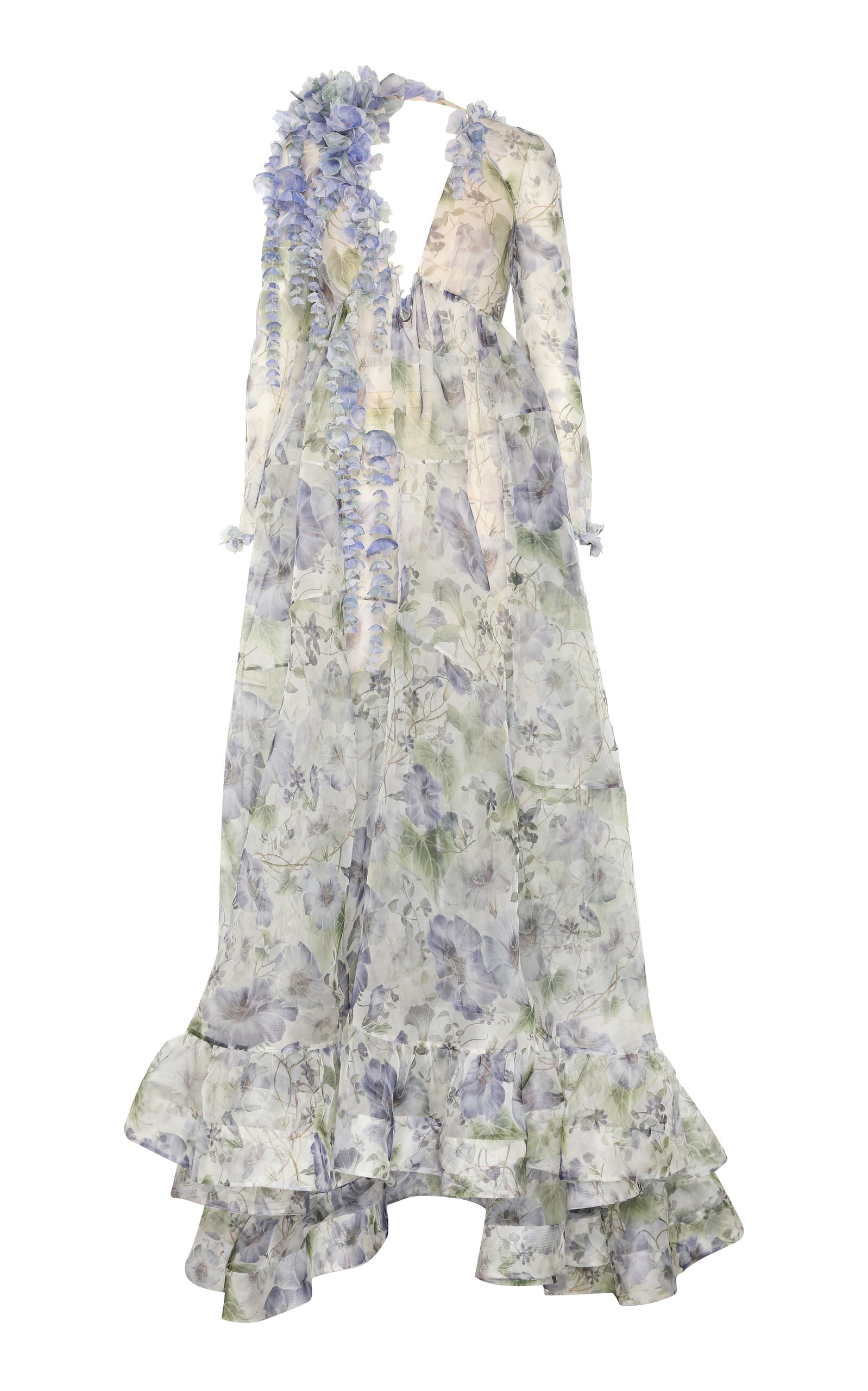 Zimmermann Natura Floral-appliquéd Silk Gown In Multi