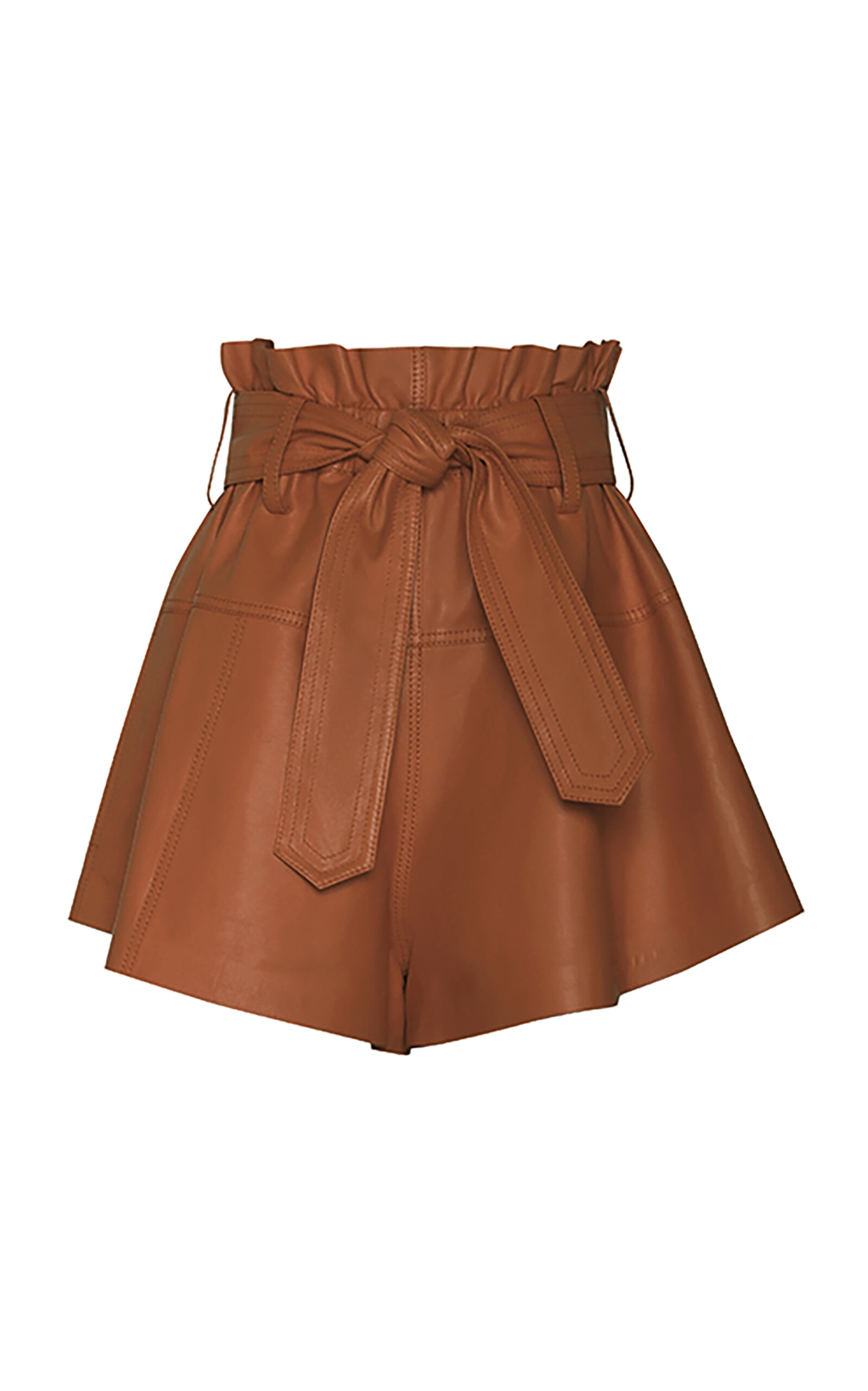 Zimmermann Harmony Pleated Leather Shorts In Brown