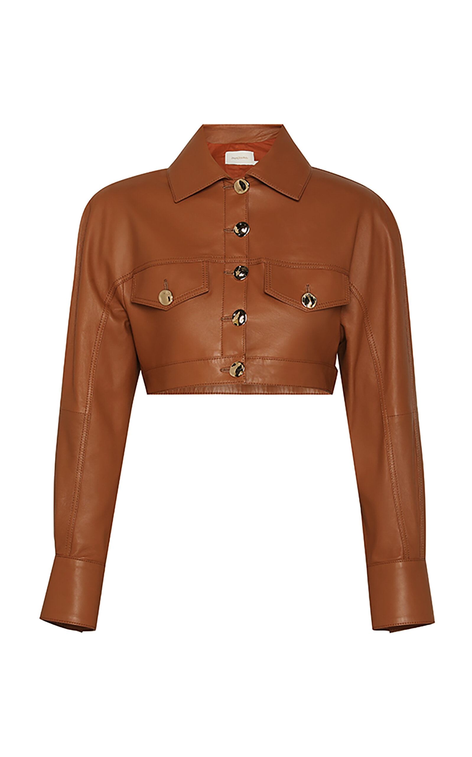 Zimmermann Tranquility Cropped Leather Jacket In Brown