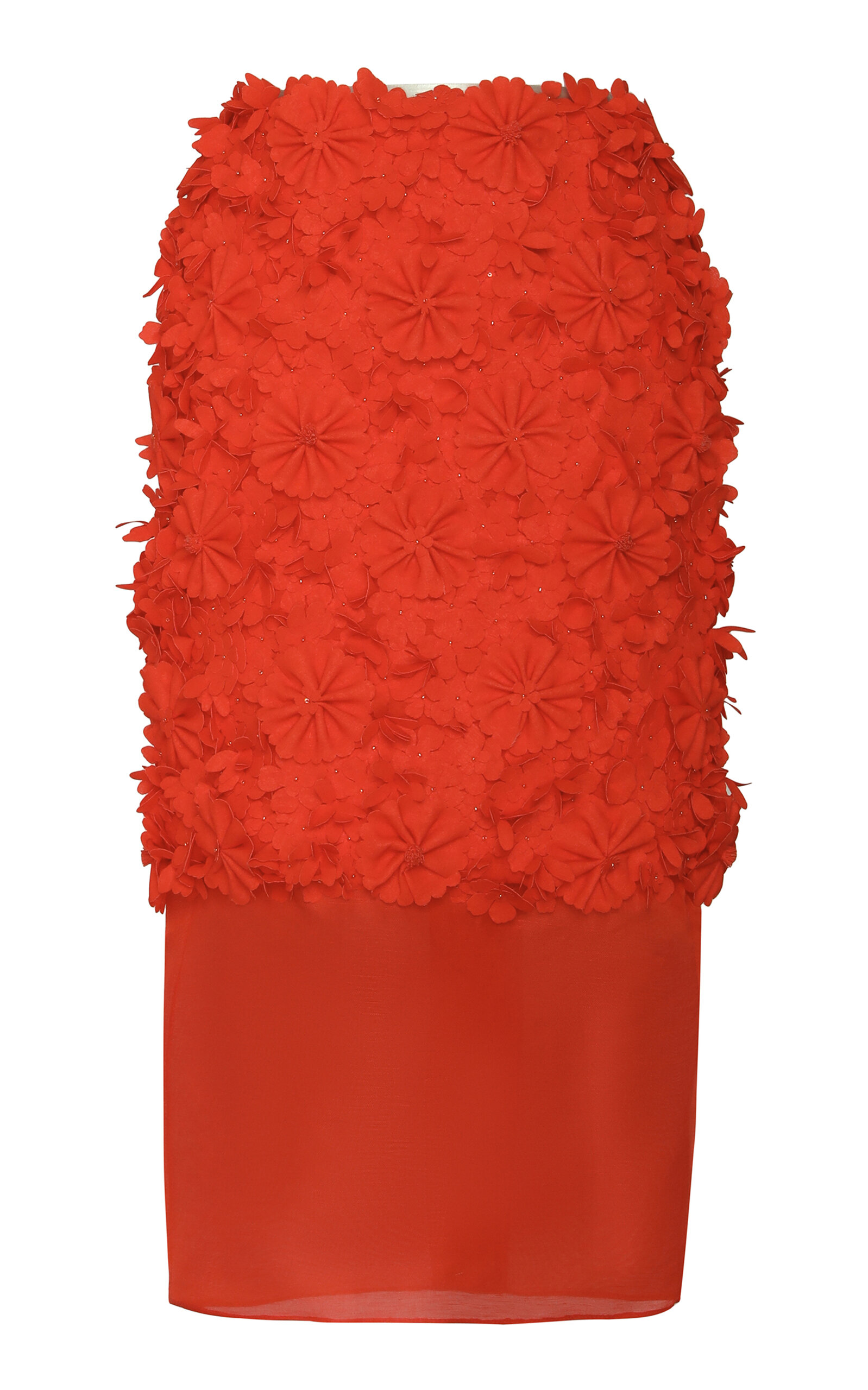 Zimmermann Tranquility Floral-appliqued Linen Midi Skirt In Red