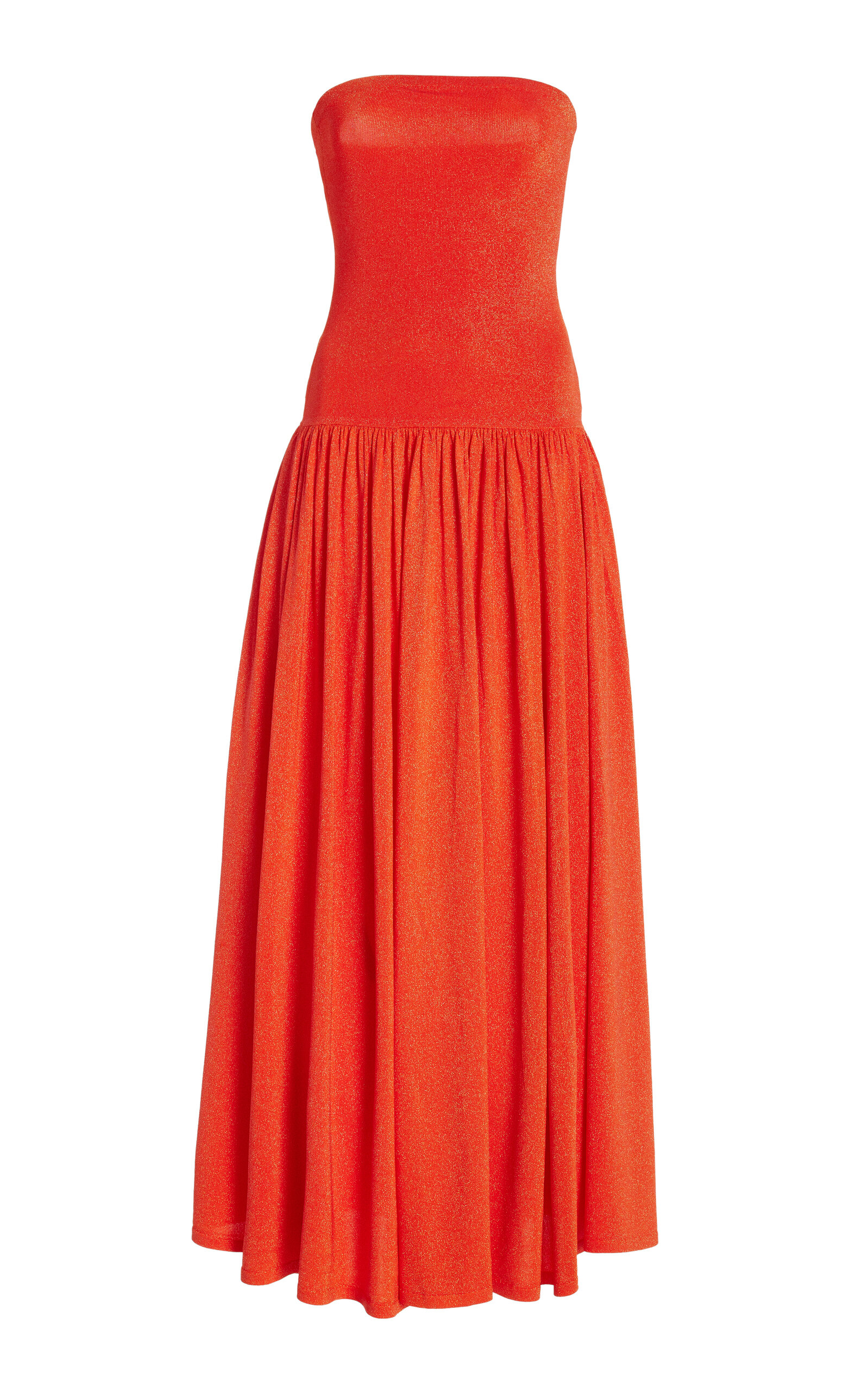 Zimmermann Tranquility Pleated Strapless Maxi Dress In Red