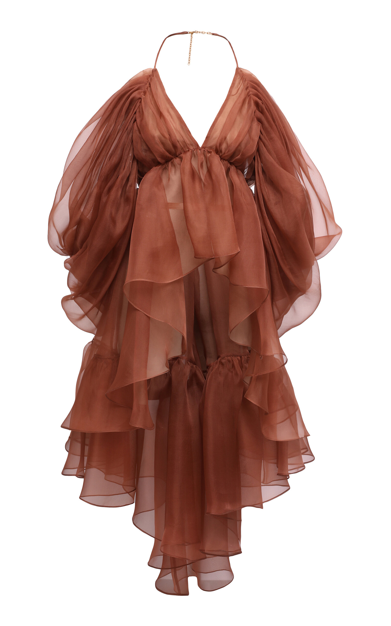 Zimmermann Cold-shoulder Draped Silk-organza Top In Brown