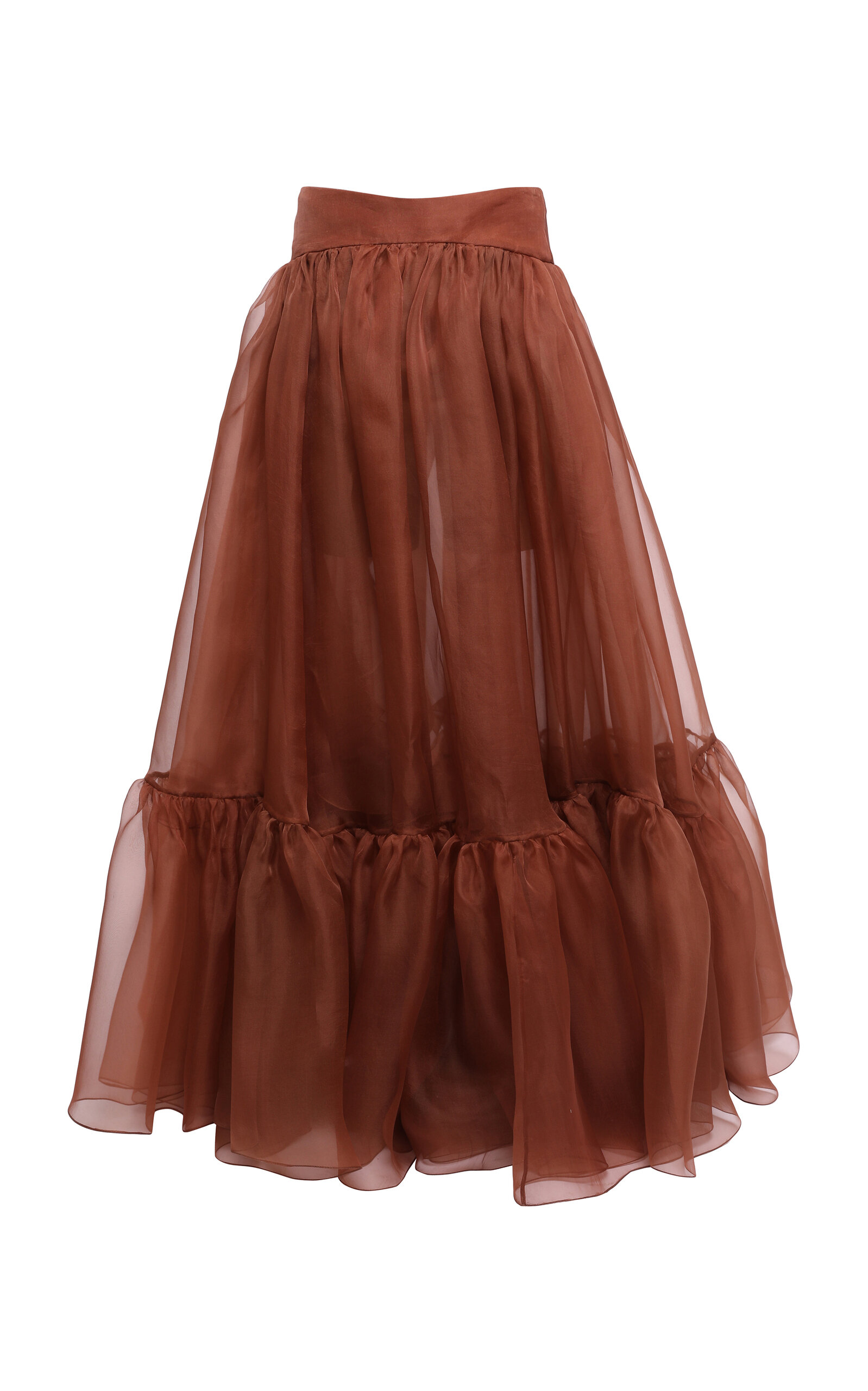 Shop Zimmermann Tranquility Ruffled Silk Maxi Skirt In Brown