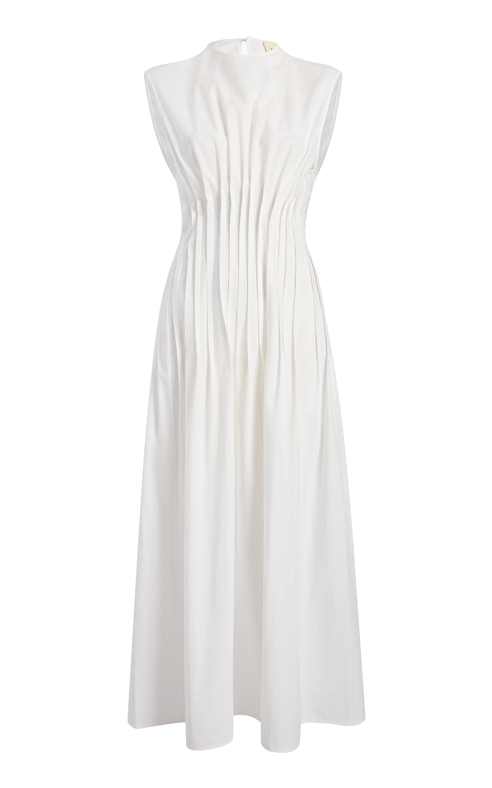 KHAITE WES PLEATED COTTON MIDI DRESS