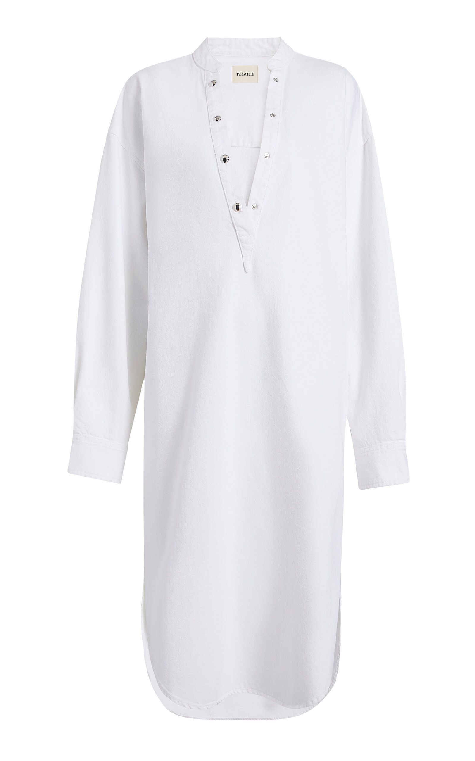 Khaite White Press-stud Denim Midi Dress In White