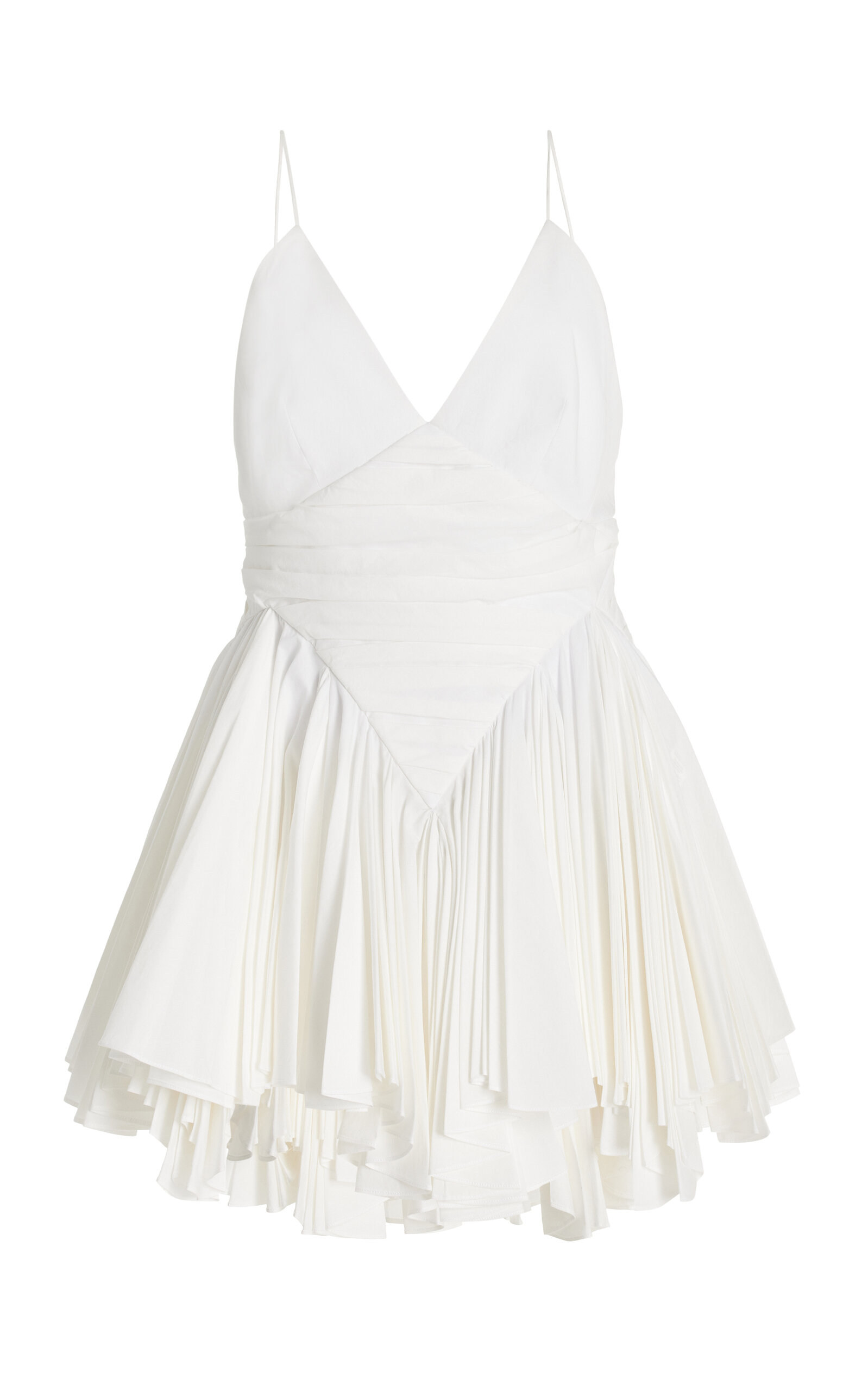 Shop Khaite Margot Pleated Cotton Mini Dress In White