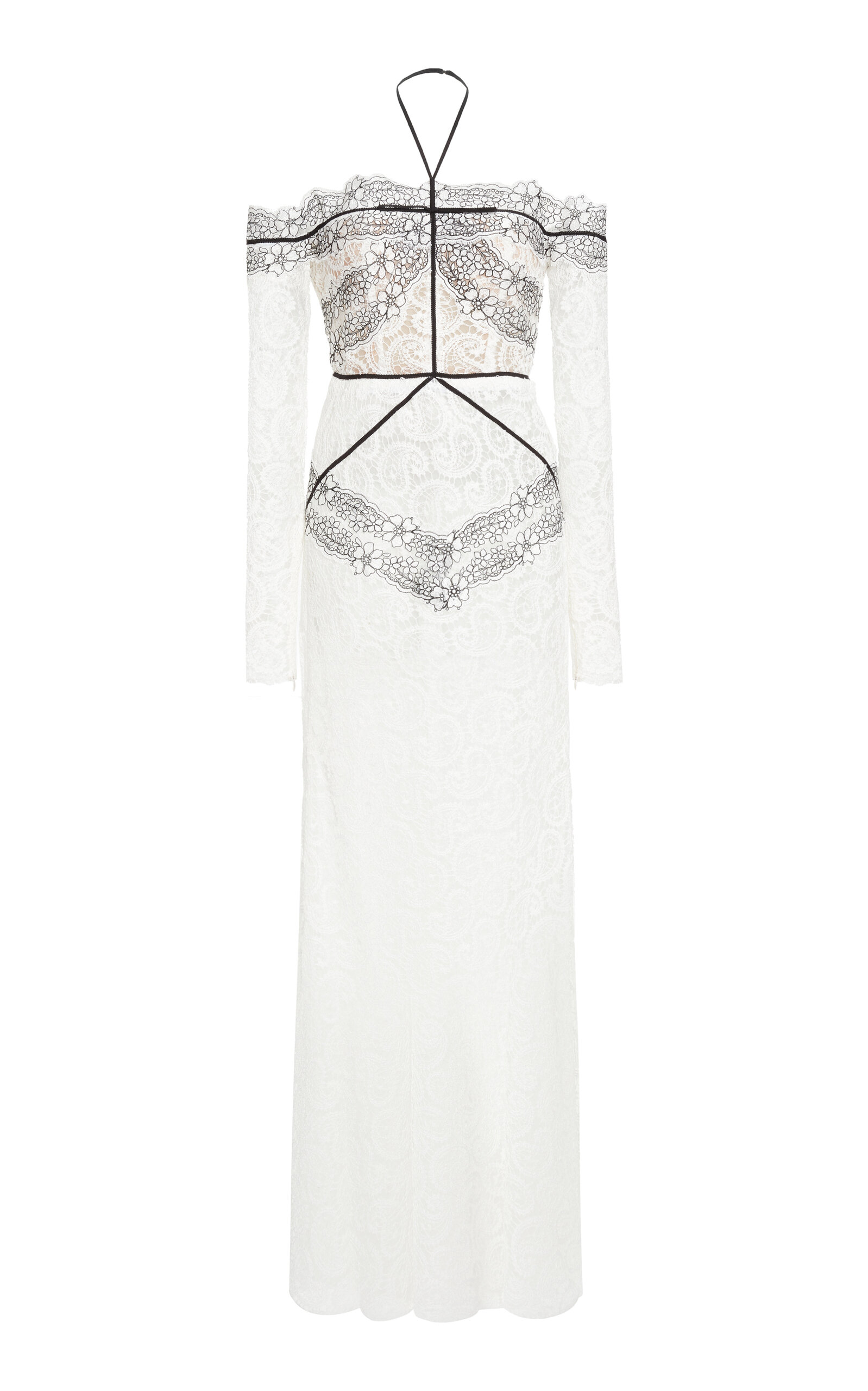 Giambattista Valli Off-the-shoulder Lace Paisley Maxi Dress In Ivory