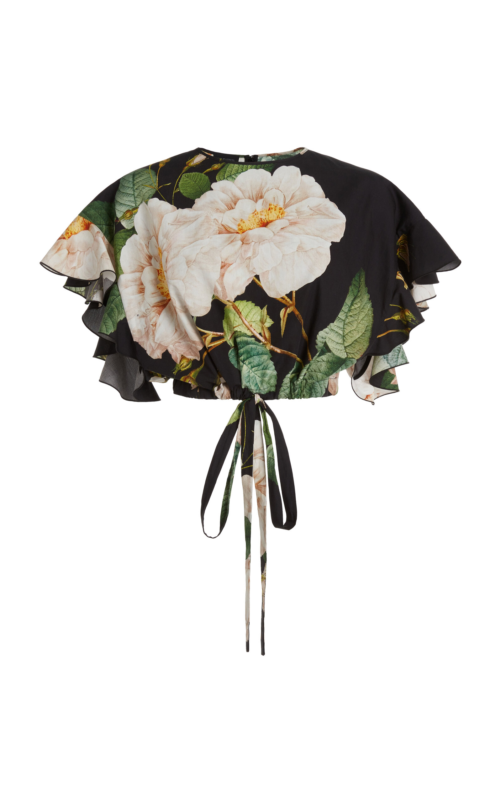 Shop Giambattista Valli Floral-printed Cotton Poplin Crop Top In Black