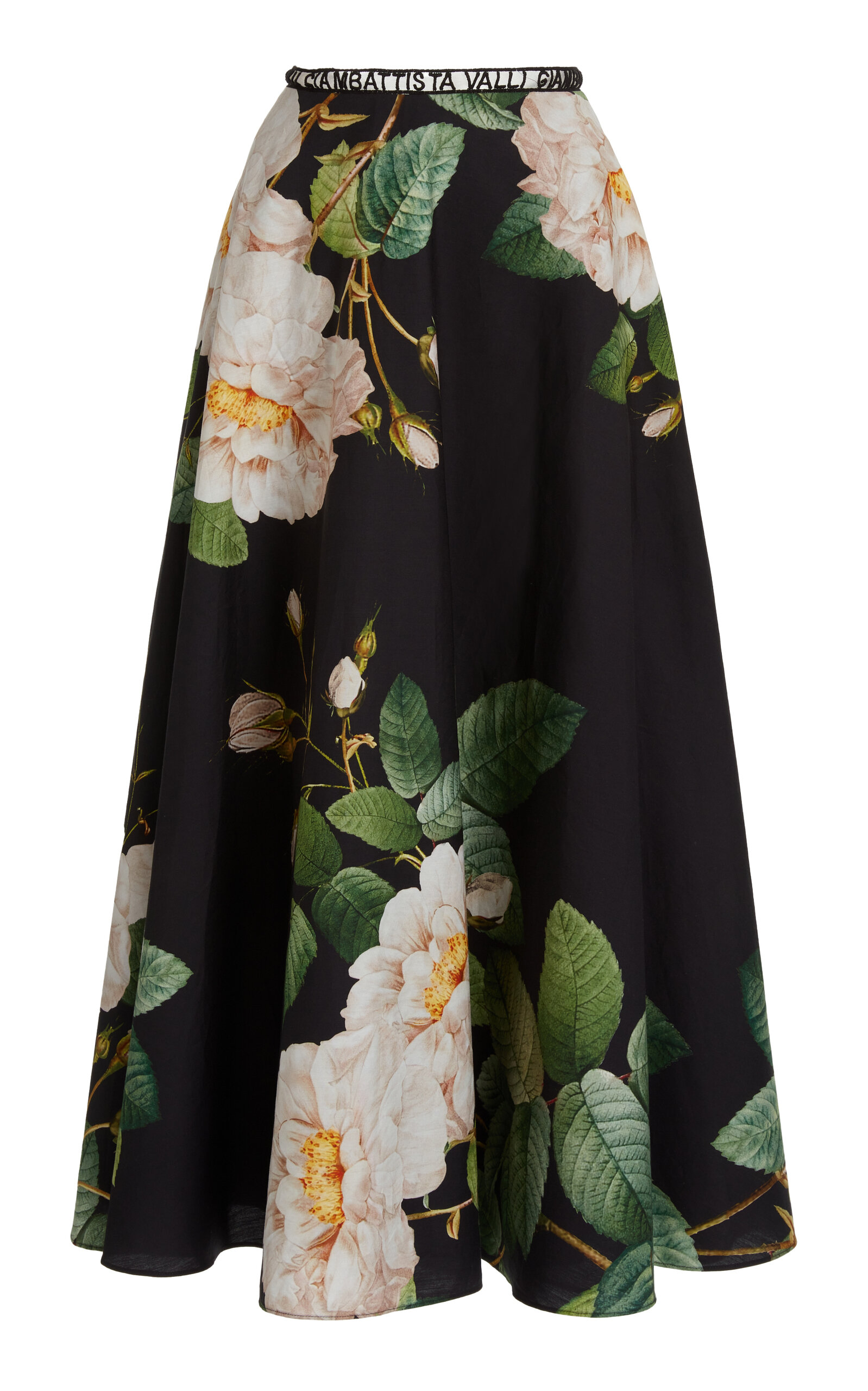 Shop Giambattista Valli Floral-printed Cotton Poplin Maxi Skirt In Black