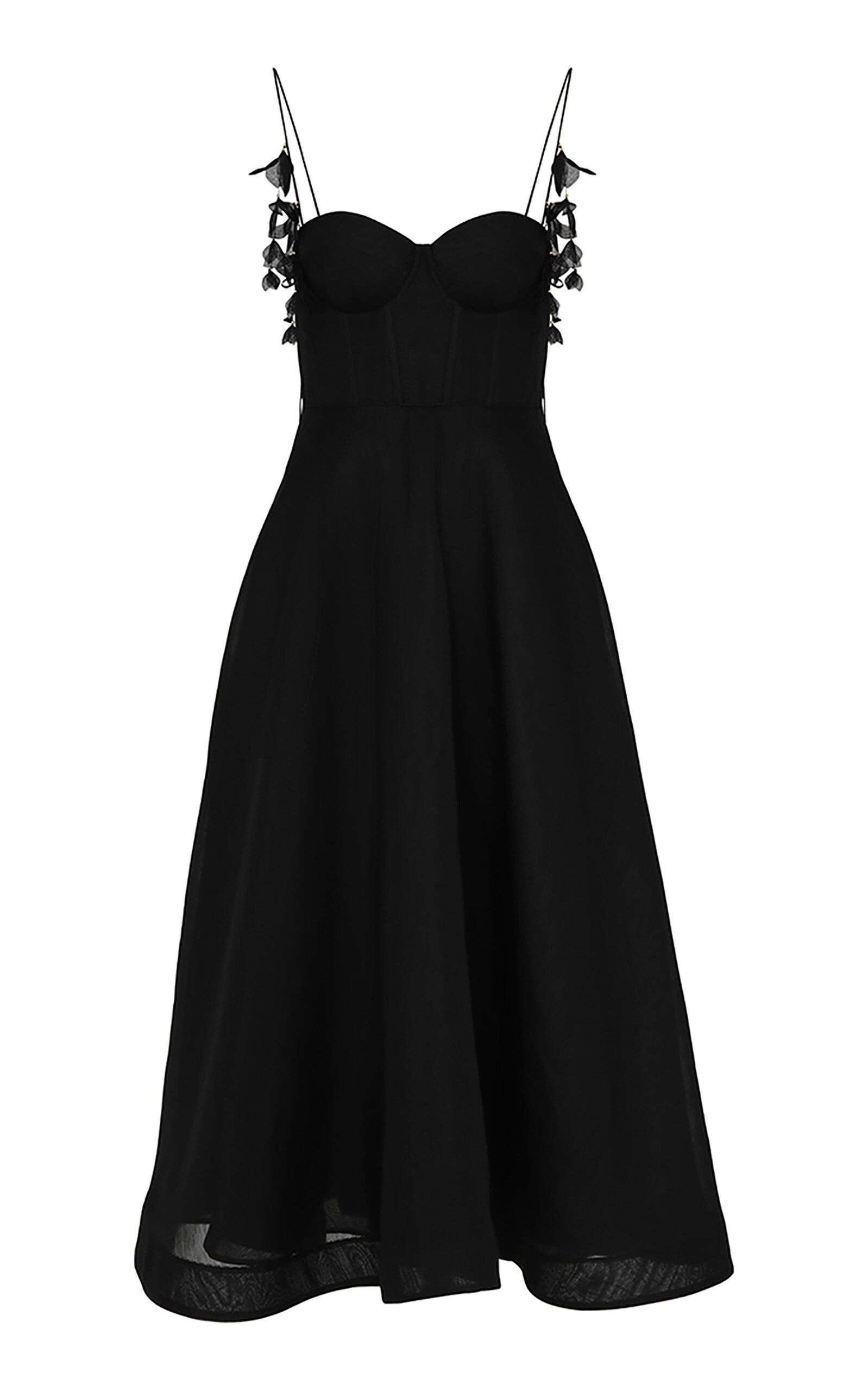 Shop Zimmermann Natura Embellished Corset Linen-silk Midi Dress In Black
