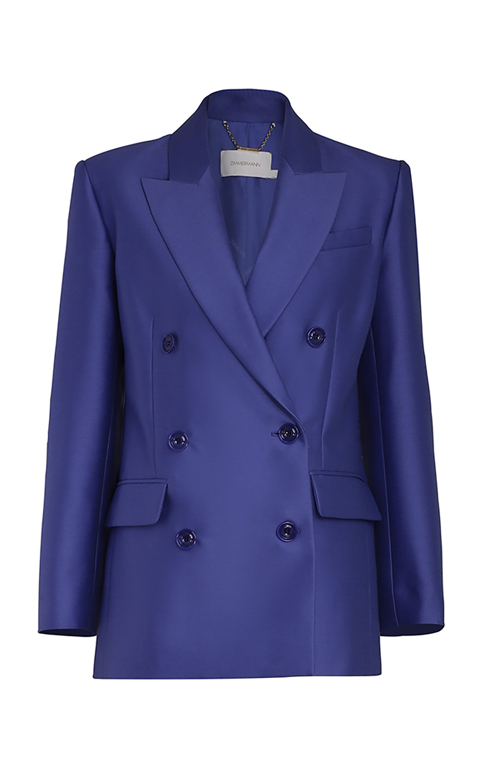 Zimmermann Natura Double-breasted Wool-silk Blazer In Blue