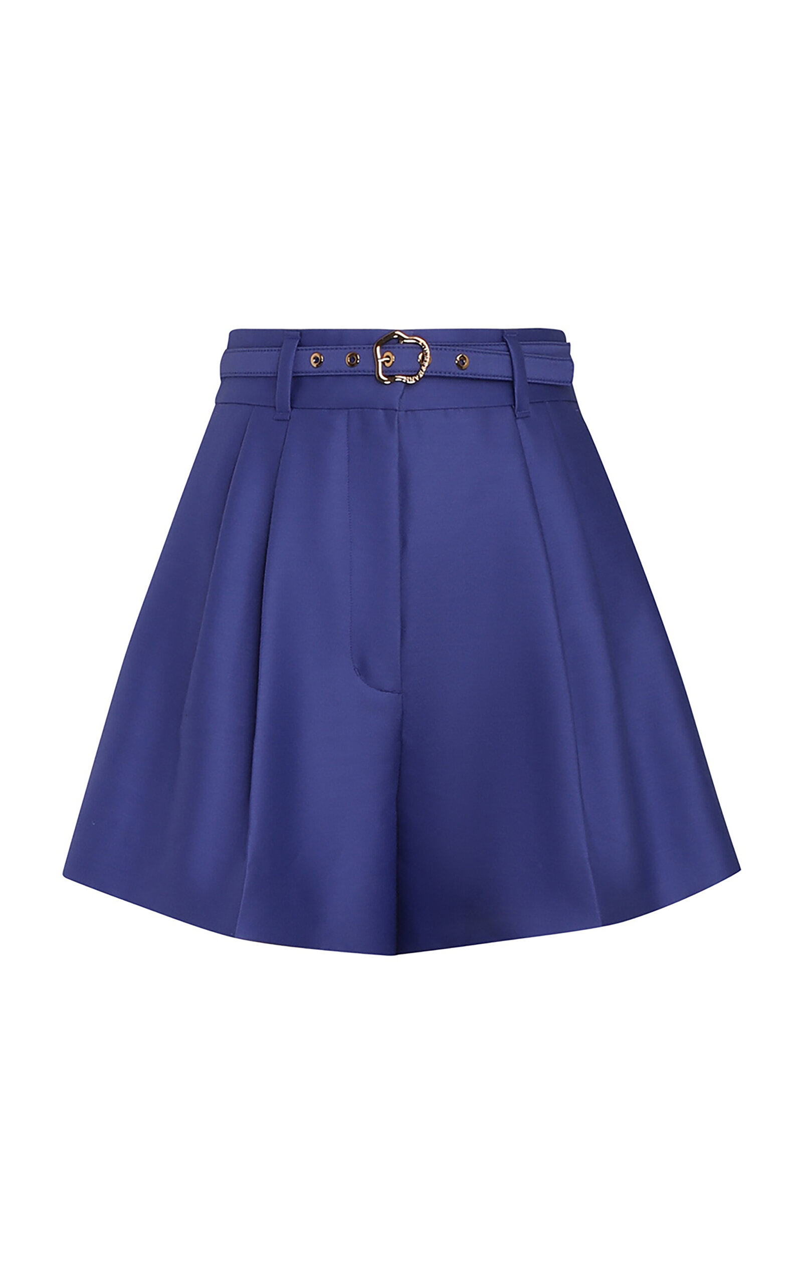 Shop Zimmermann Natura Pleated Wool-silk Shorts In Blue