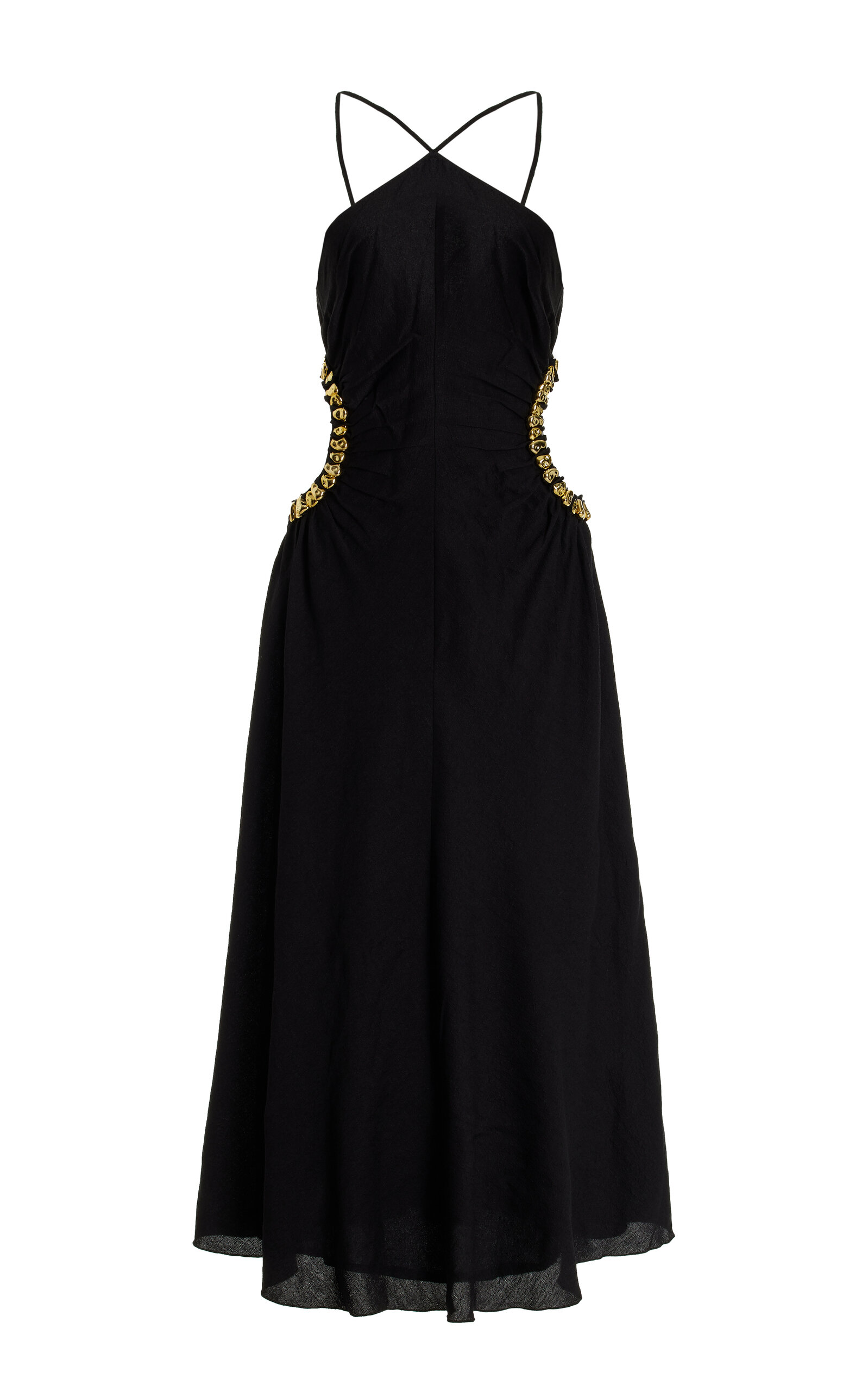 CULT GAIA SILVIA EMBELLISHED CUTOUT CREPE MIDI DRESS