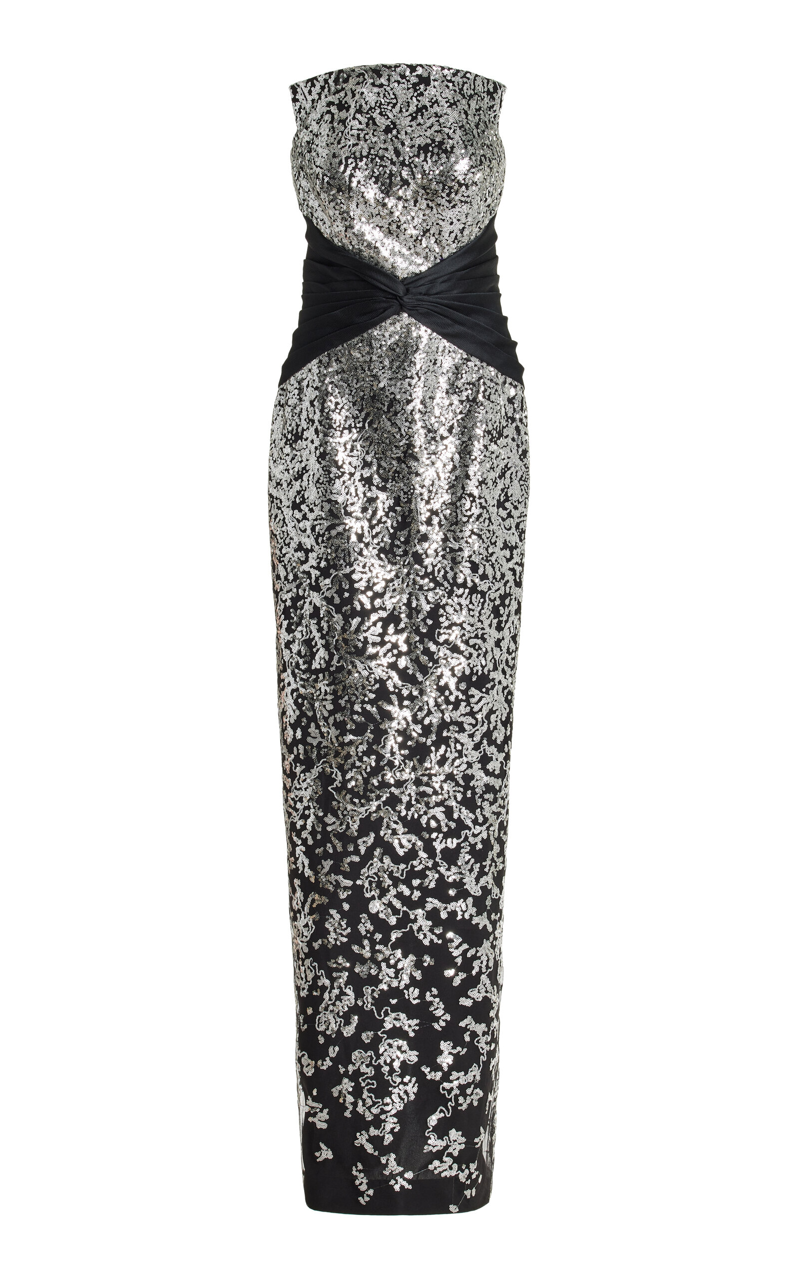 Knit-Detailed Sequined Strapless Gown