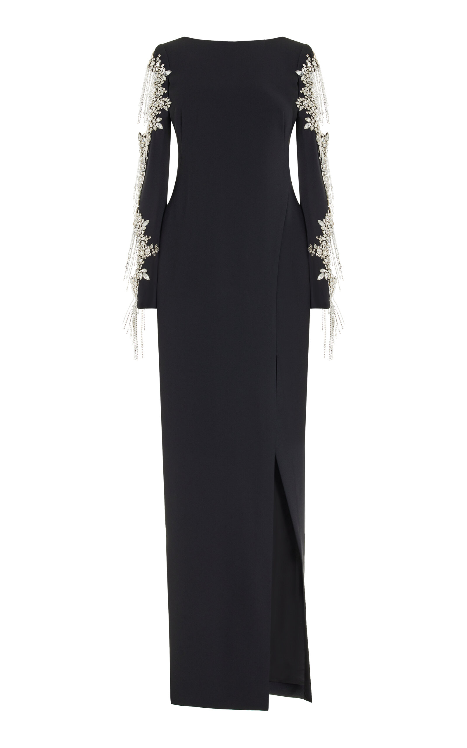 Shop Pamella Roland Crystal-embellished Crepe Gown In Black
