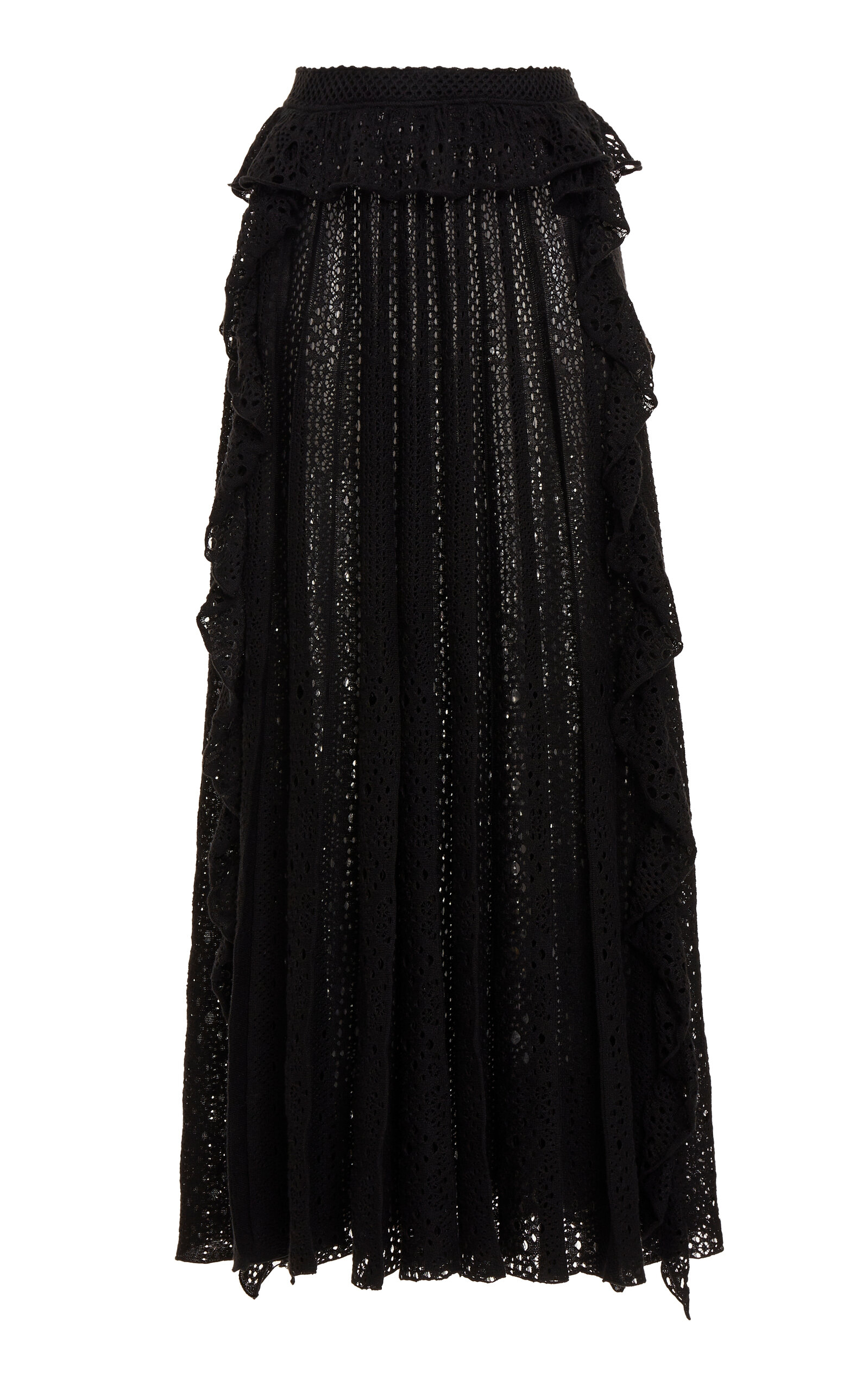 Shop Chloé Knit Lace Linen-blend Maxi Skirt In Black