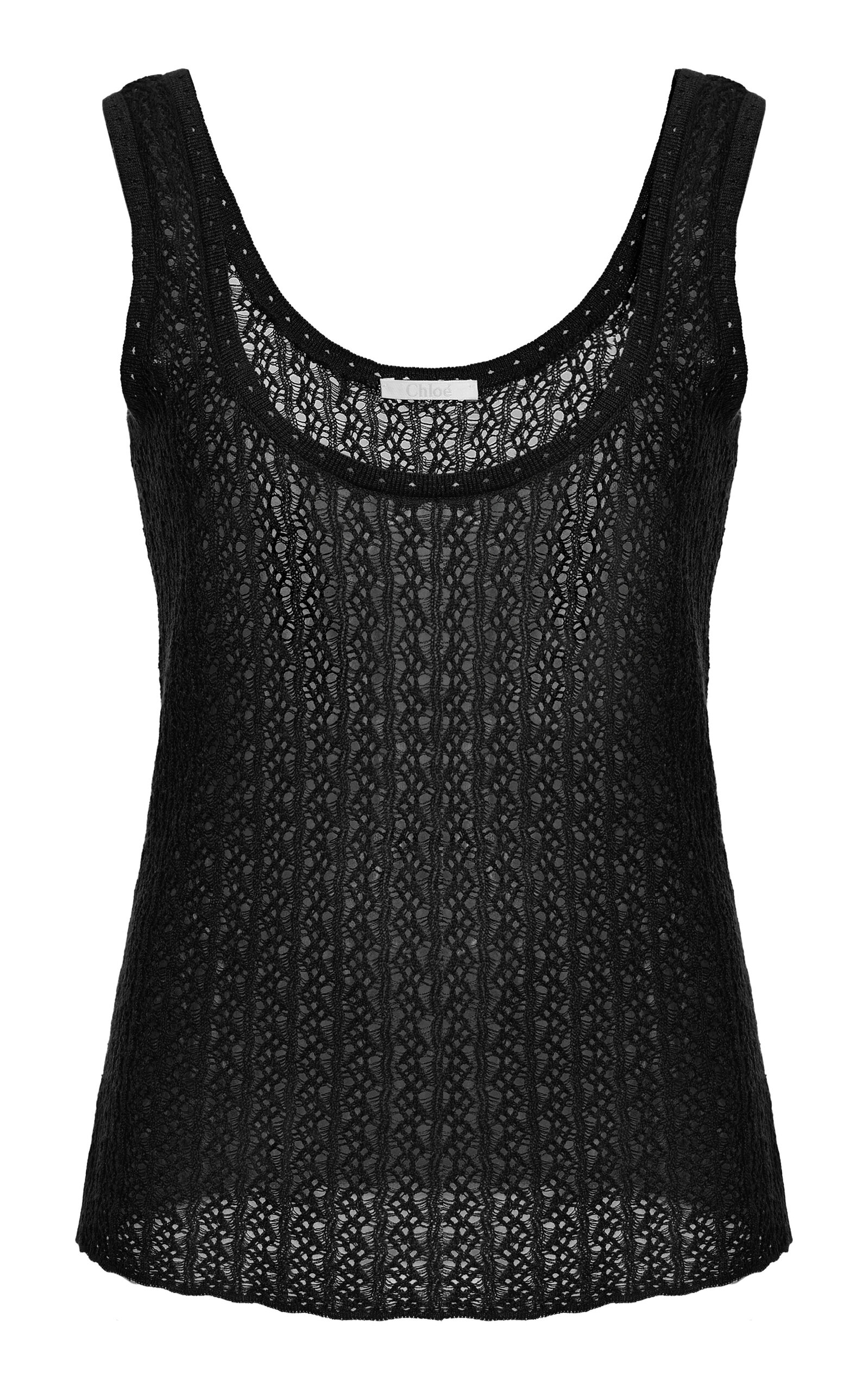 Chloé Lace-knit Silk-linen Tank Top In Black